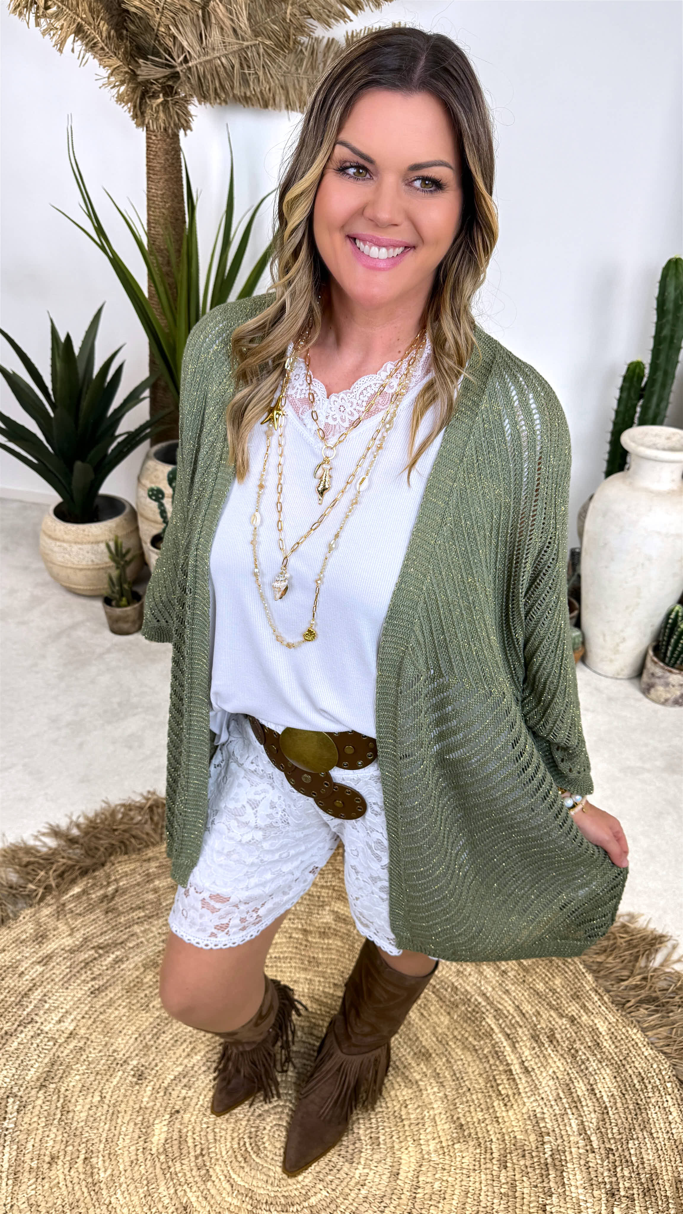 Netz Strickjacke Golden Hour *Khaki*