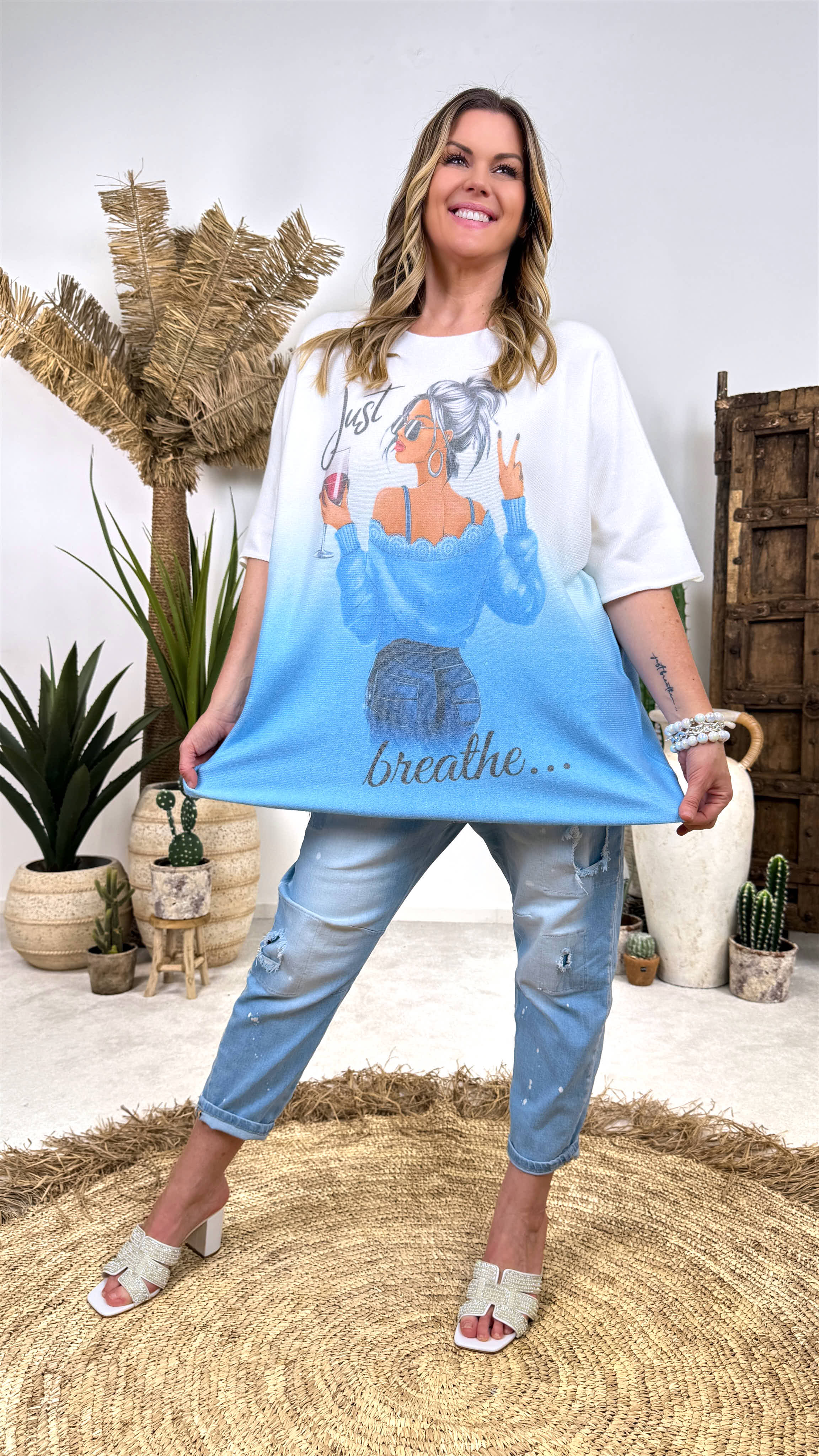 Strickshirt Just drink Wine *Blau*