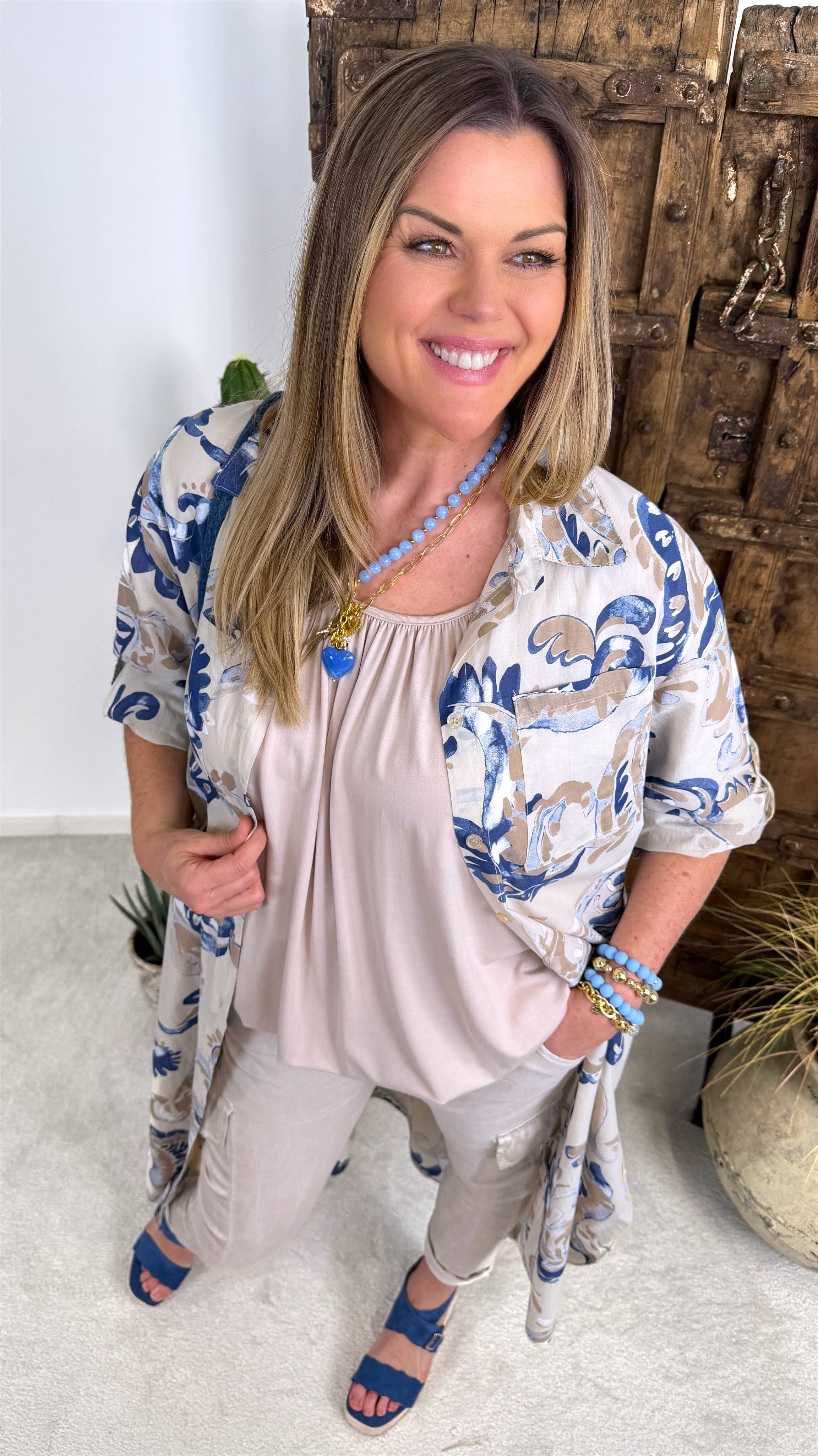 Long-Bluse Blue Palace *Beige*