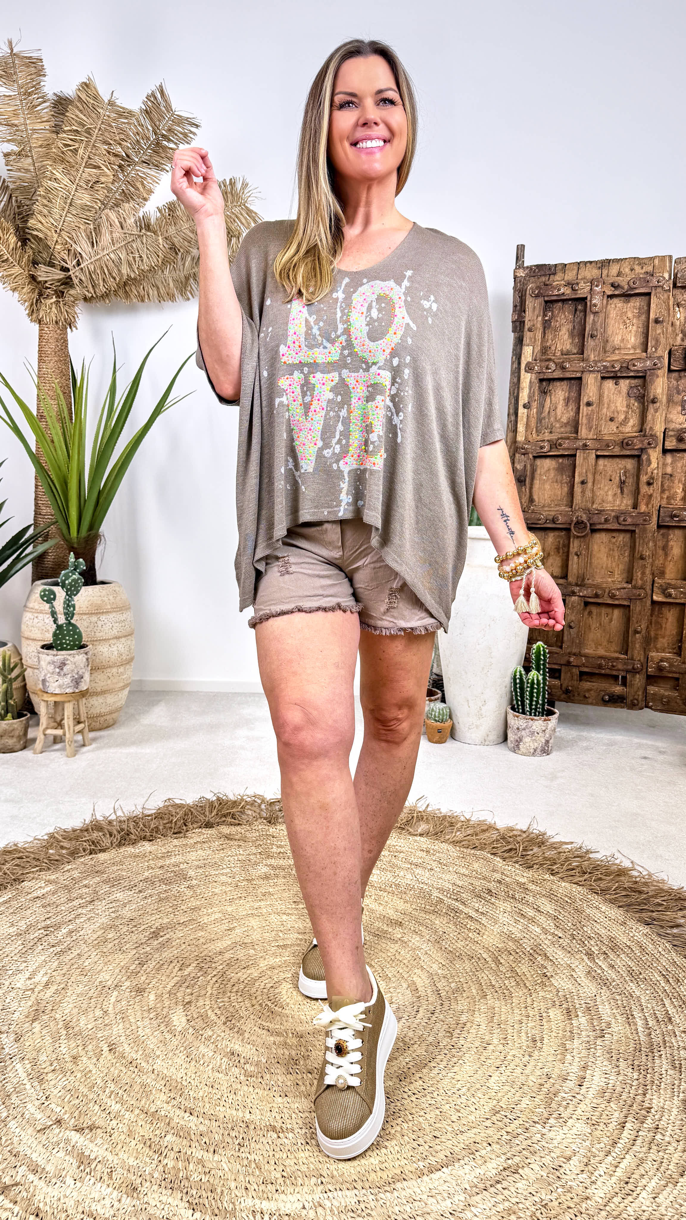 Strickshirt Neon Love *Taupe*