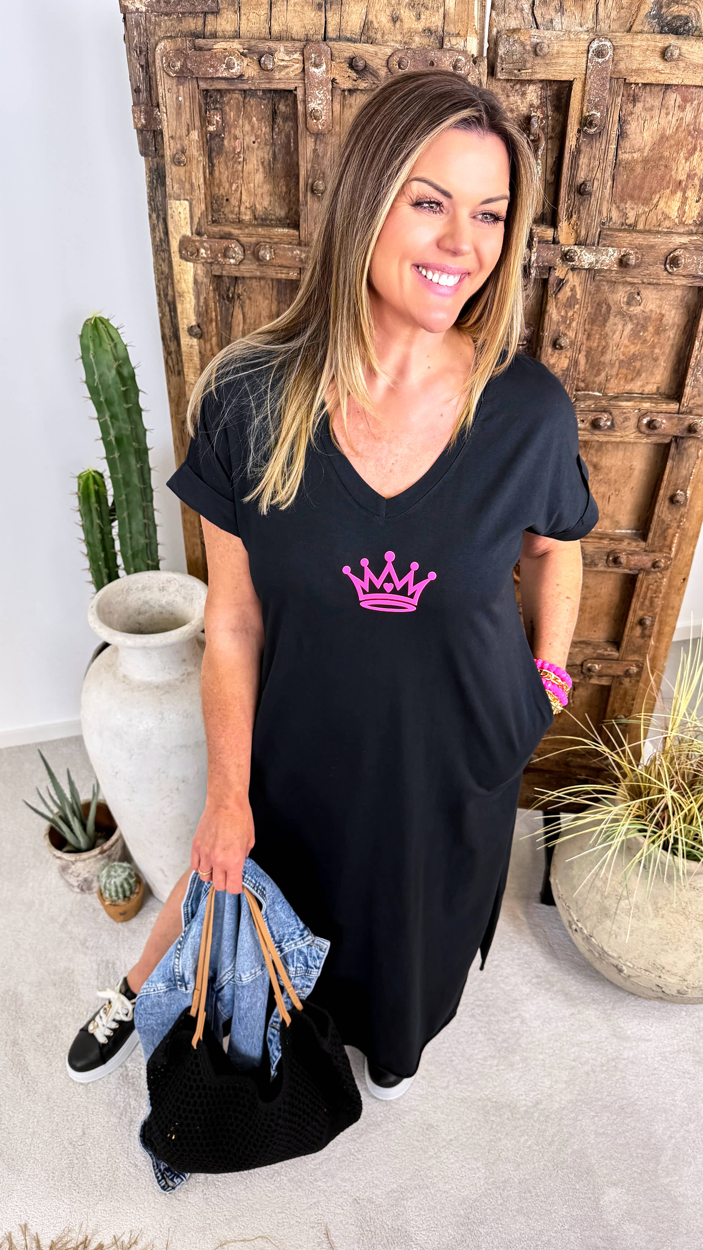 Langes Kleid Princess Crown *Schwarz*