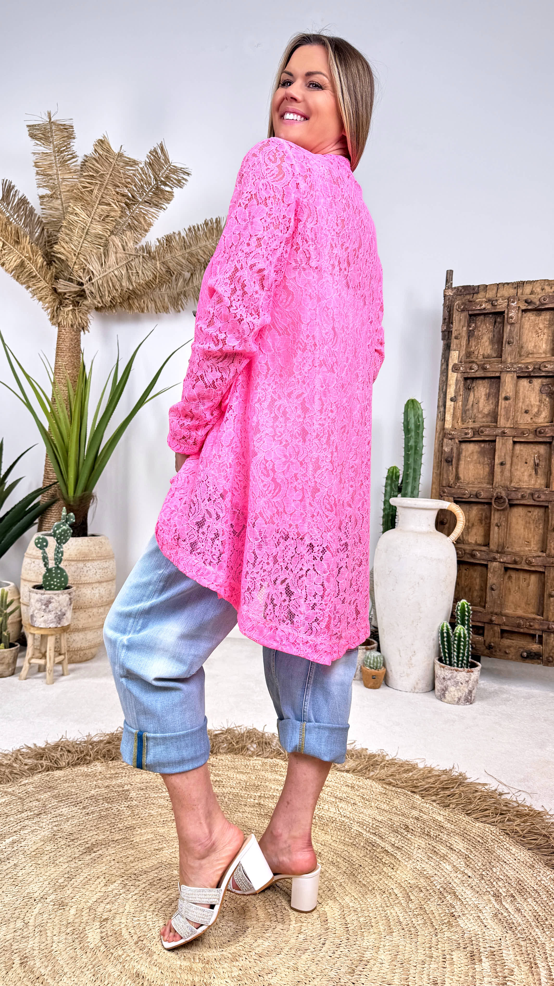 Spitzen Cardigan Ibiza Glam *Neon Pink*