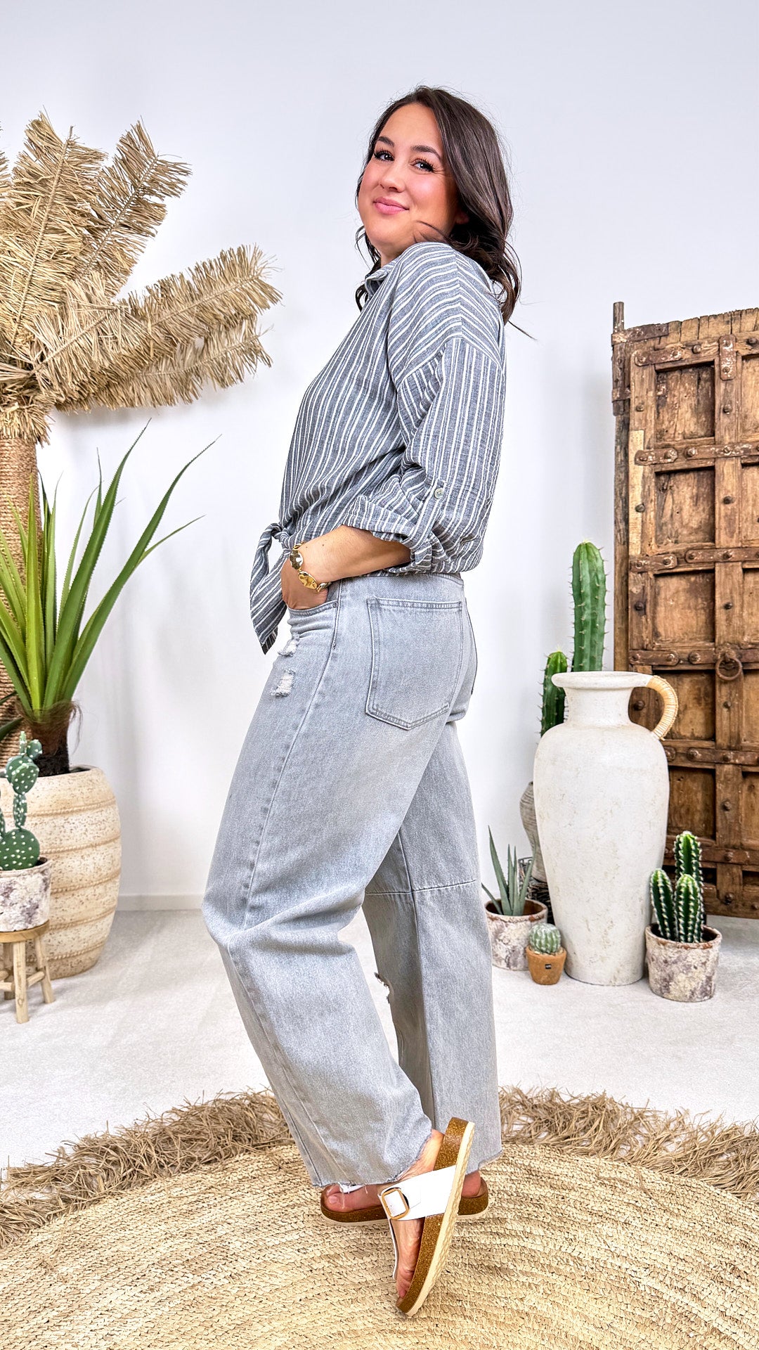 Bluse Boho Stripe *Grau*