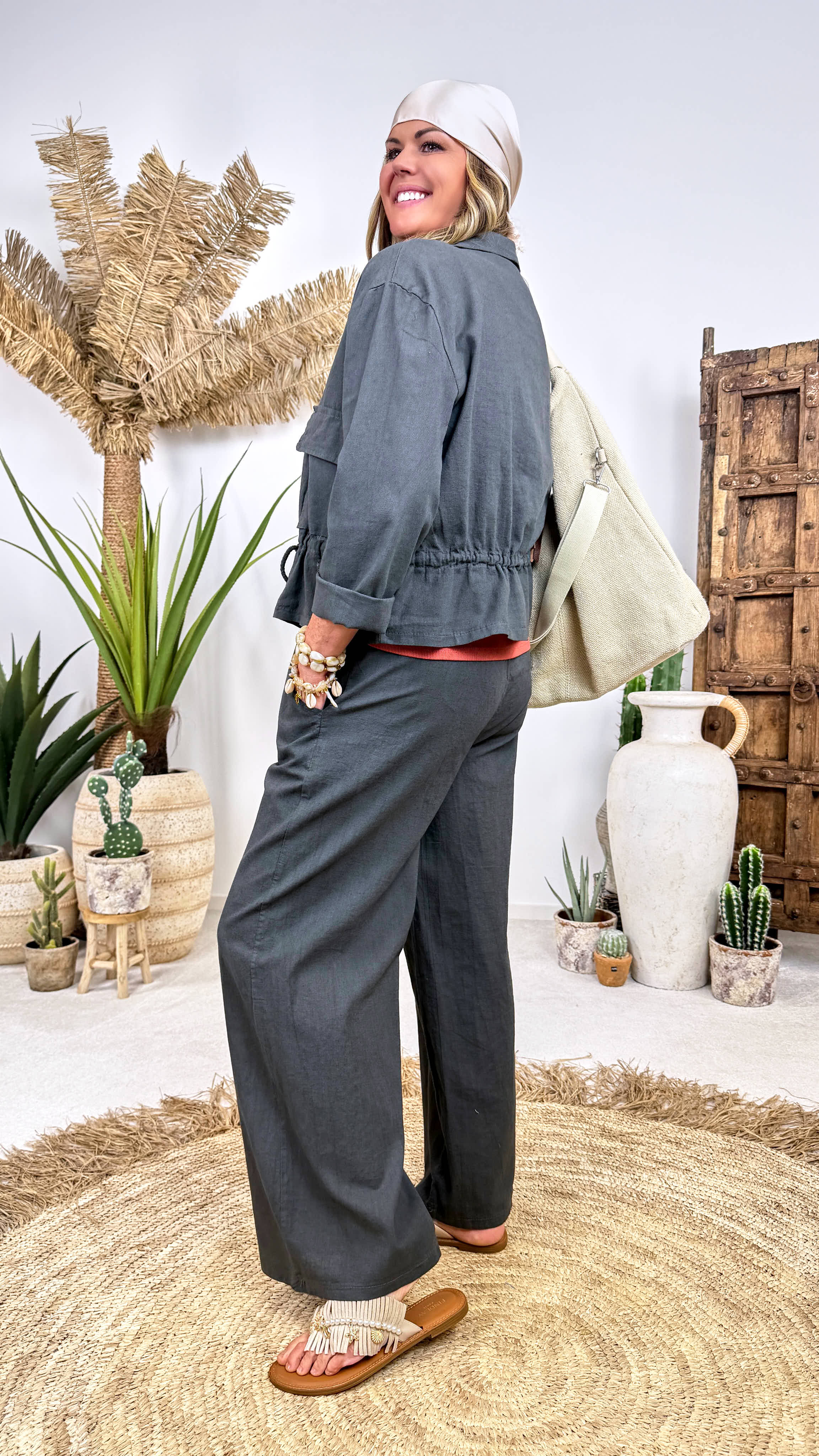 Leinen-Jacke Weekend Chic *Dunkelgrau*
