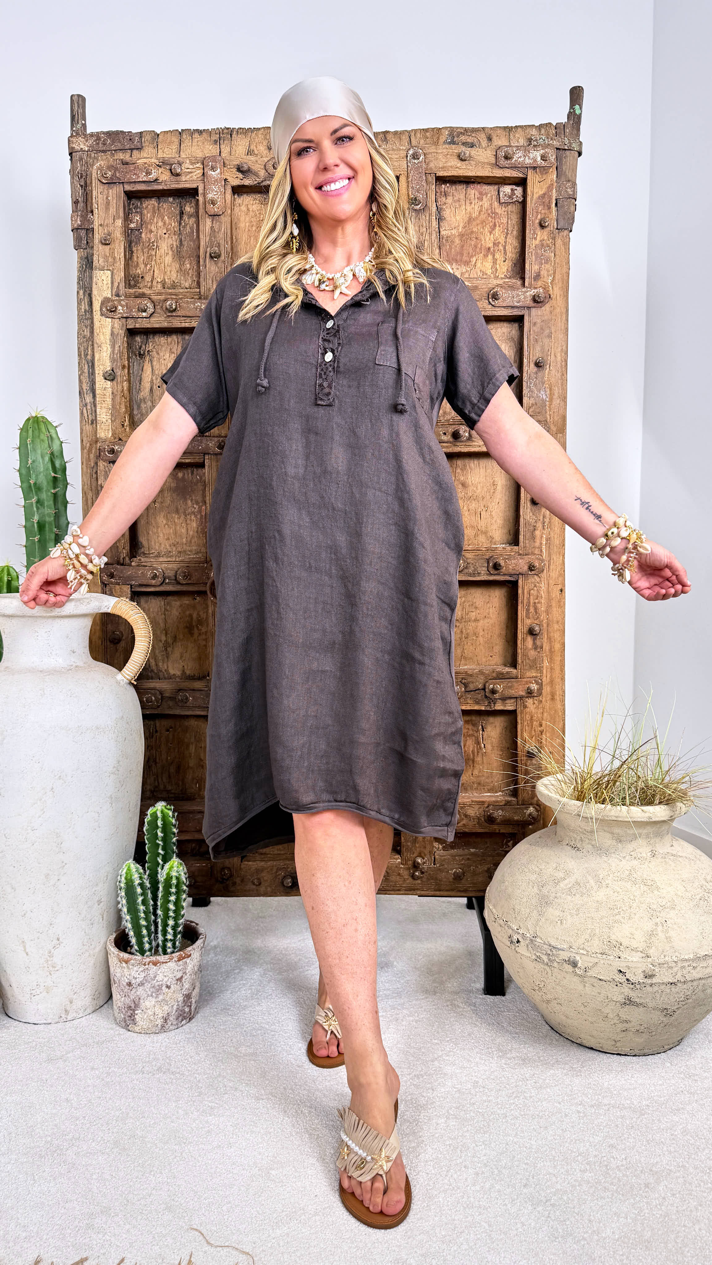 Leinen-Kleid Casual Romance *Schoko*