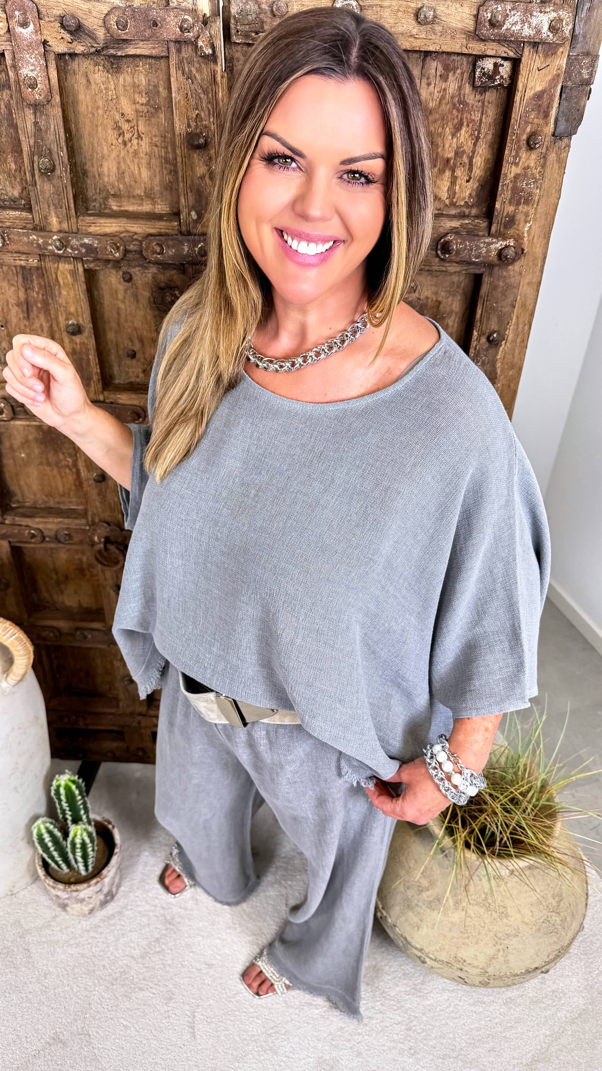Leinen Shirt Summer Fringe *Grau*