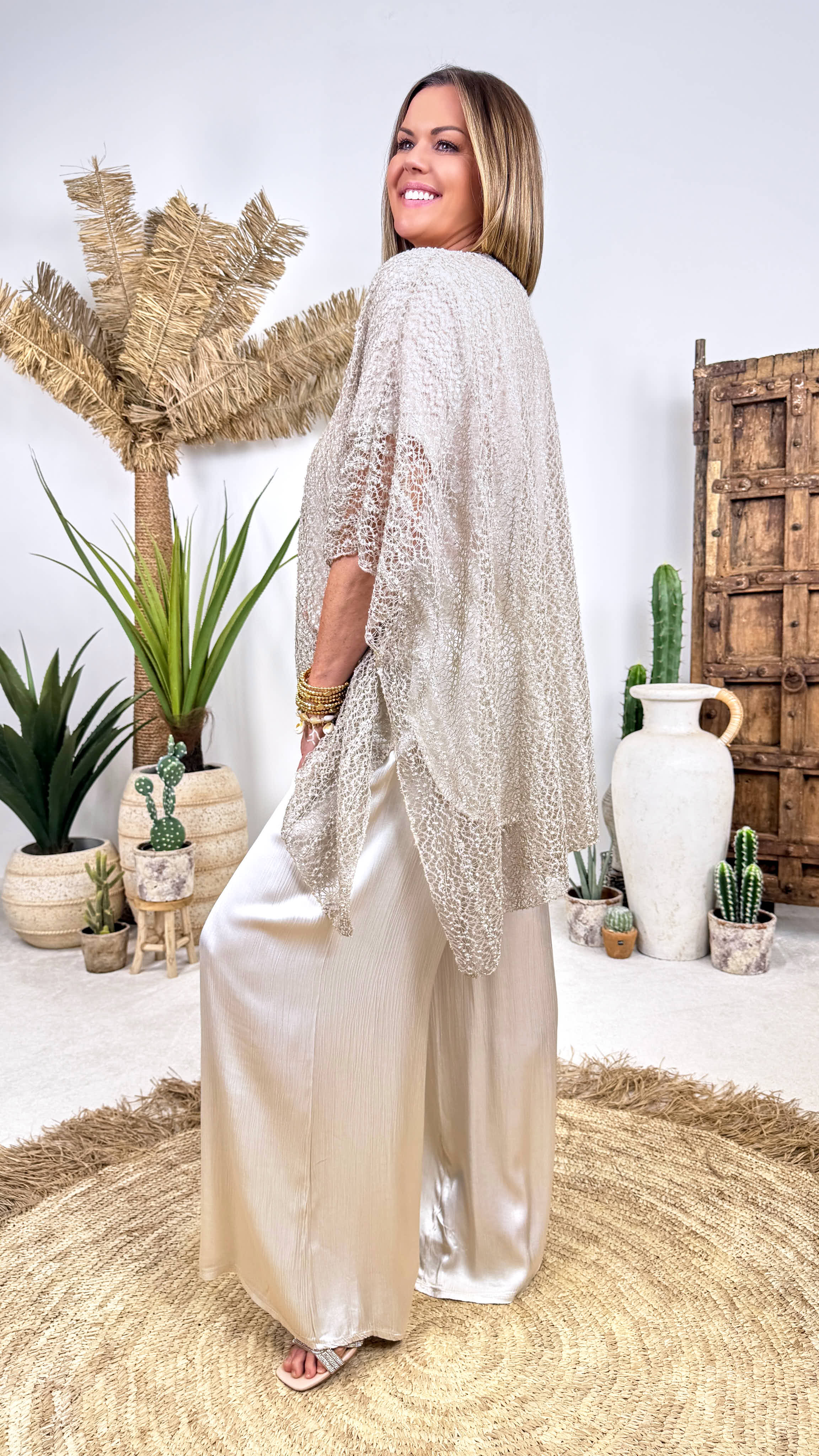 Weite Hose Crush-Plissee *Creme*