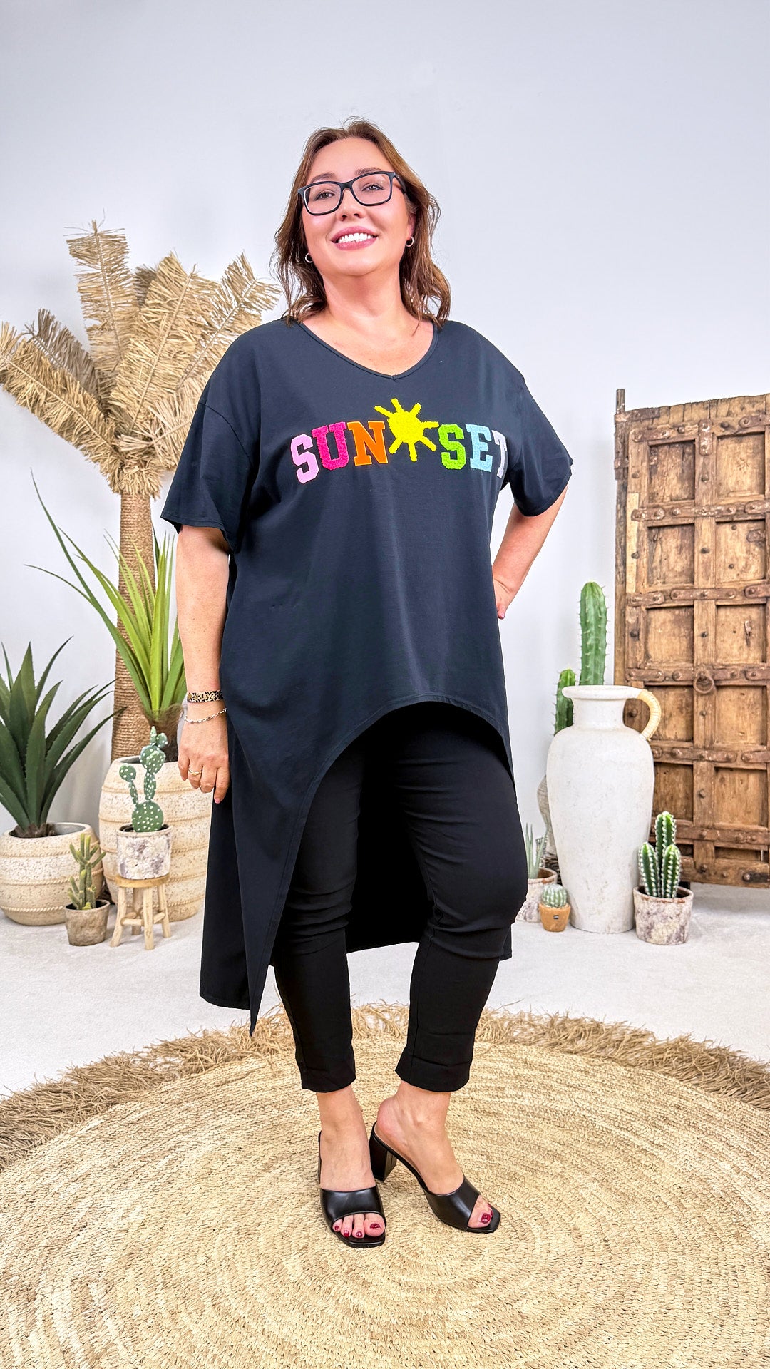 Long-Shirt Sunset Smile *Schwarz*