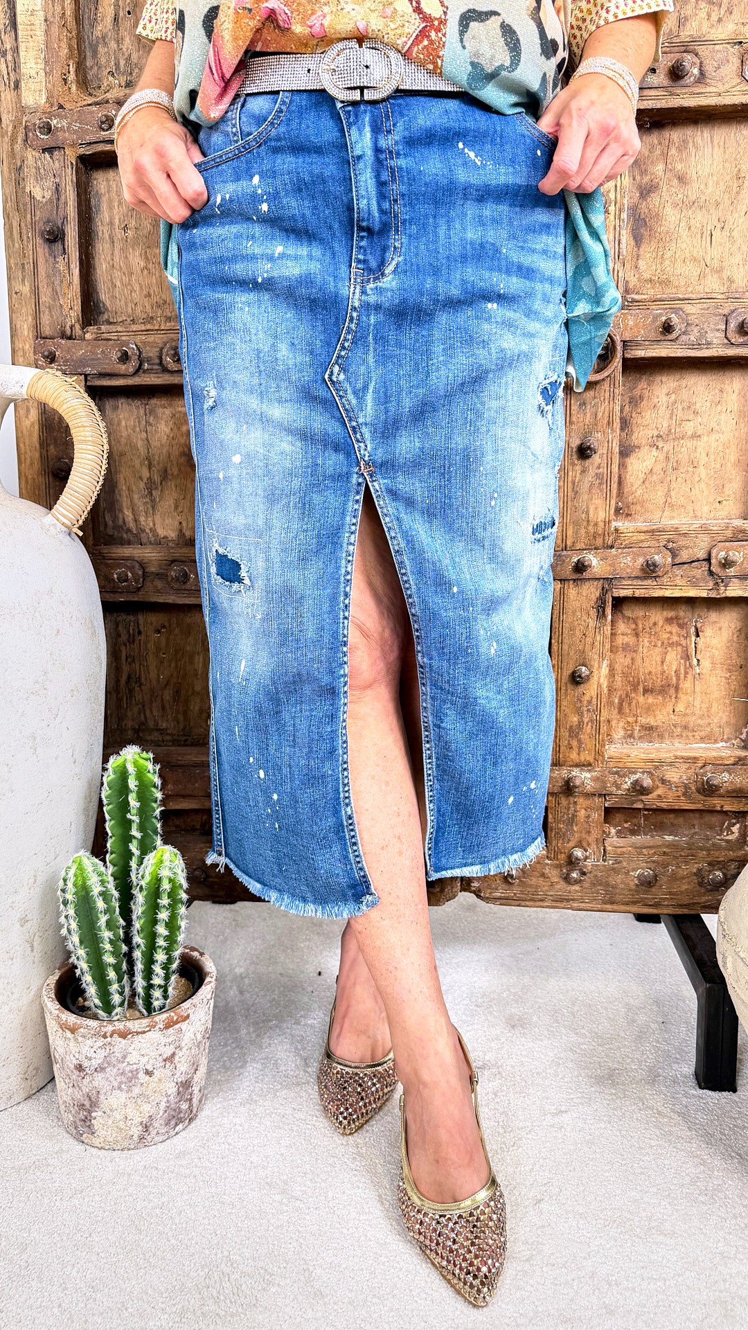 Jeans-Rock Capri Slit