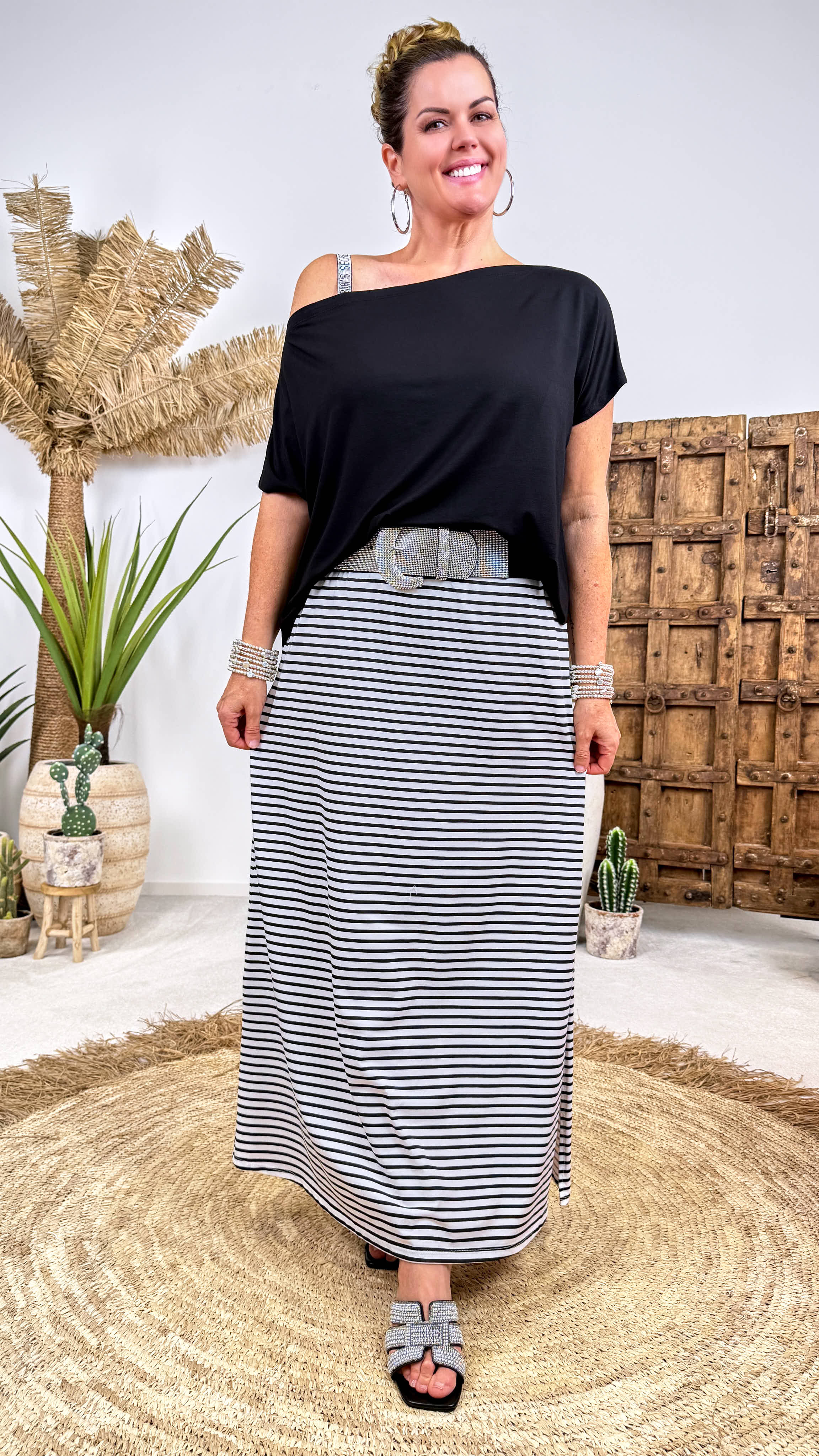 Langer Rock Stripe Coast *Weiß/Schwarz*