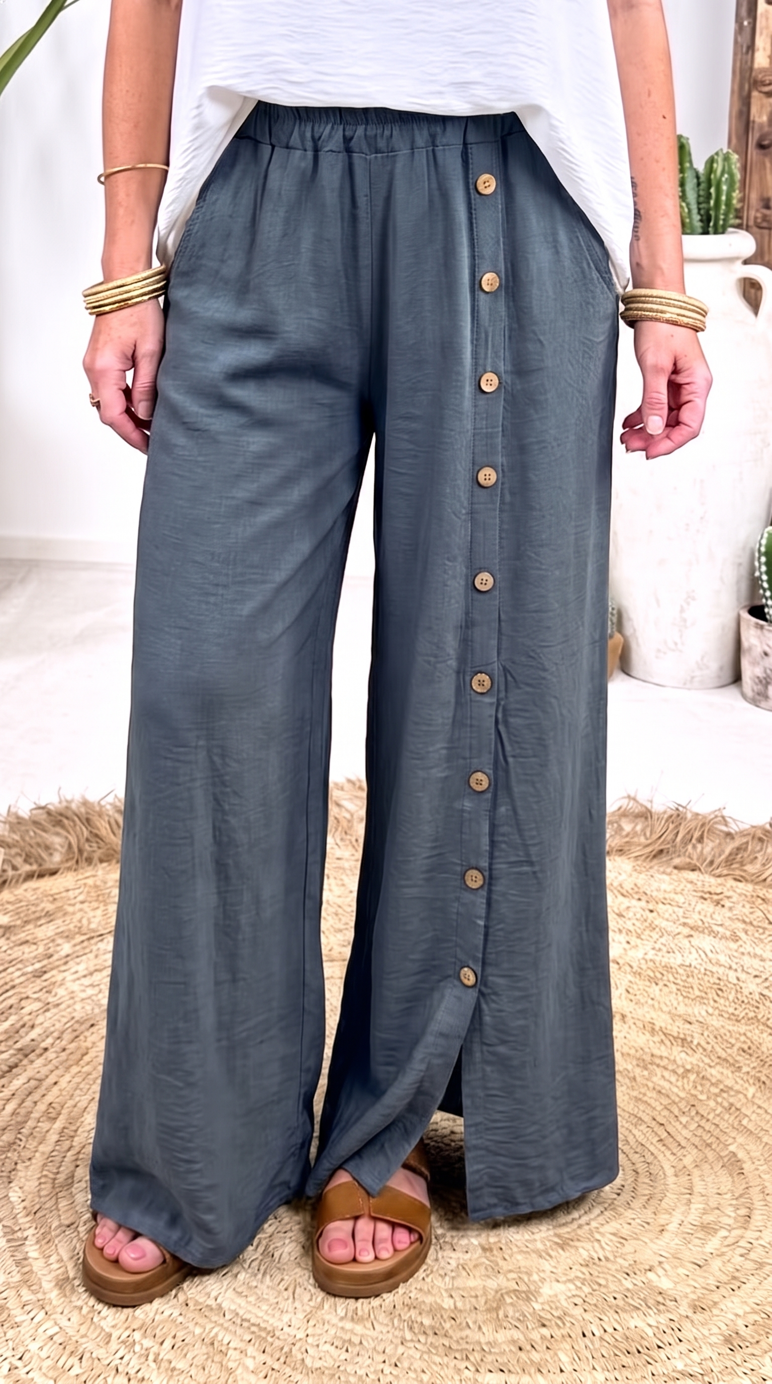 Weite Hose Row of Buttons *Anthrazit*