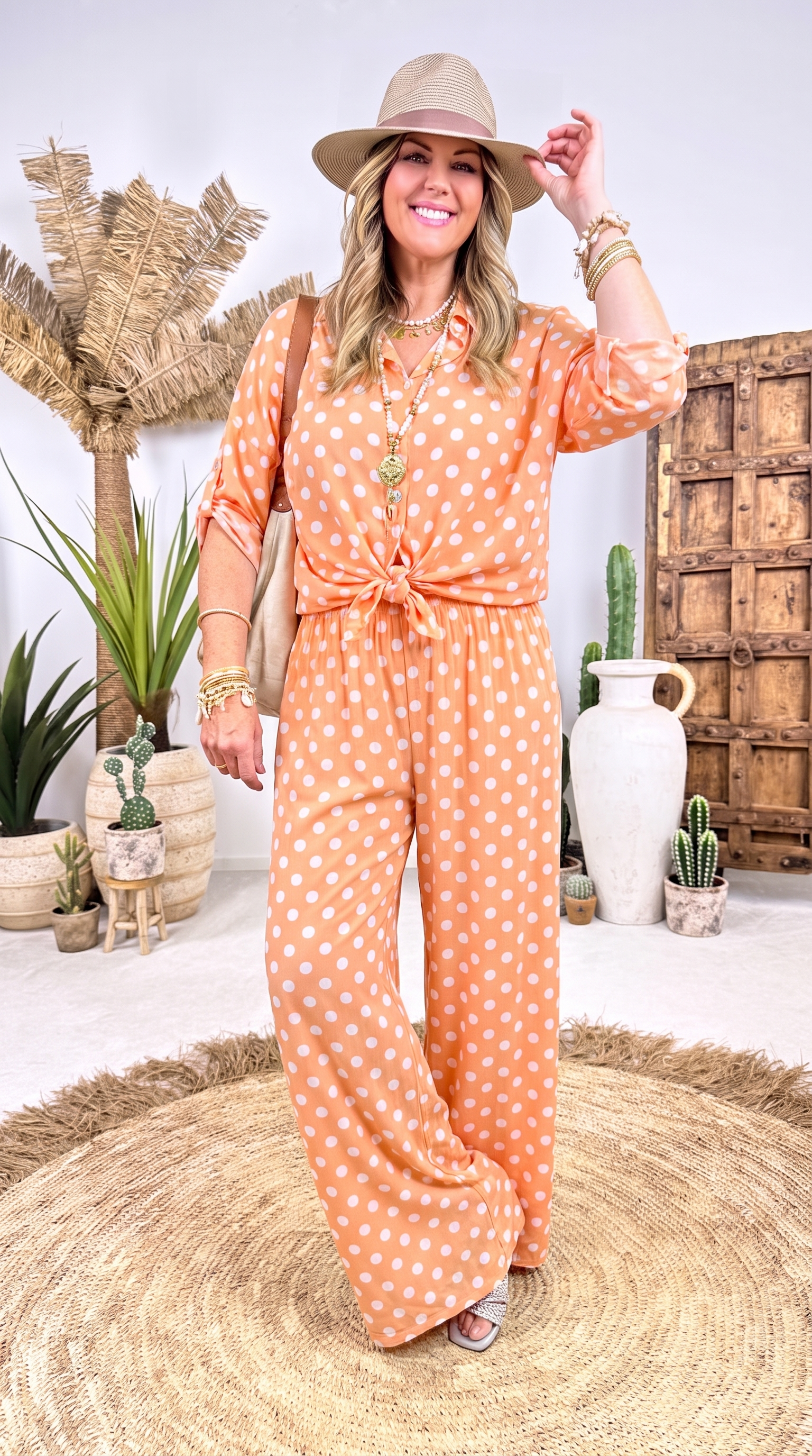 Weite Hose Pretty Charm *Apricot/Weiß*