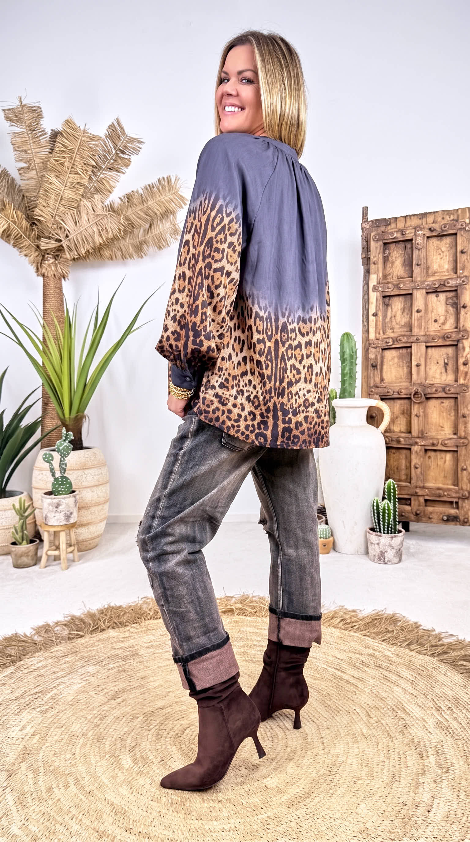 Bluse Leopard Ombré *Dunkelgrau*