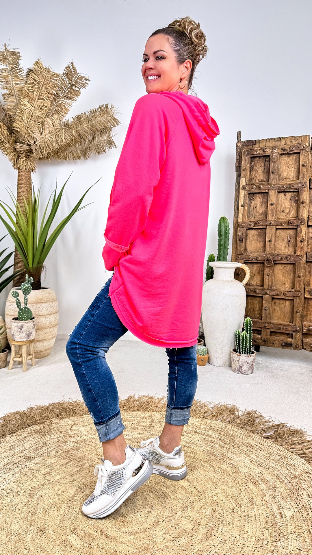 Long-Hoodie Tambour *Neon Pink*