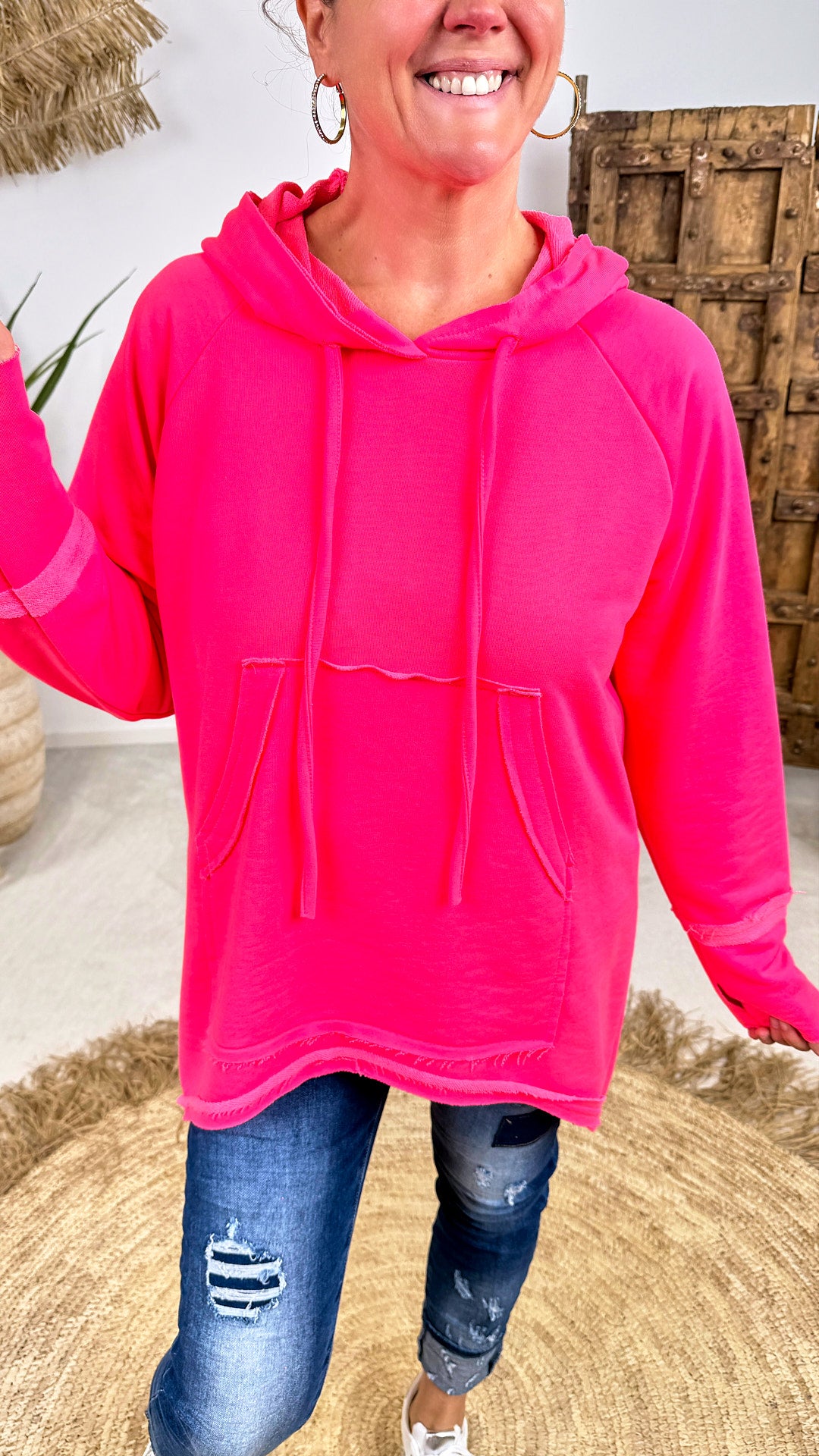 Long-Hoodie Tambour *Neon Pink*