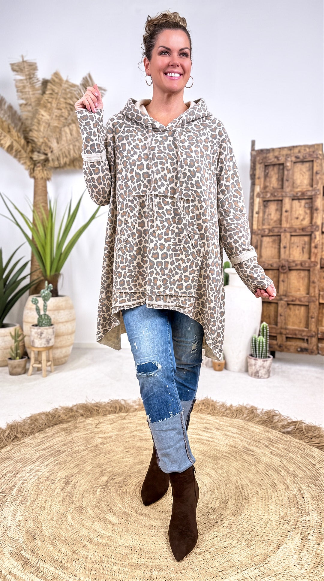 Long-Hoodie Tambour *Leo/Creme*