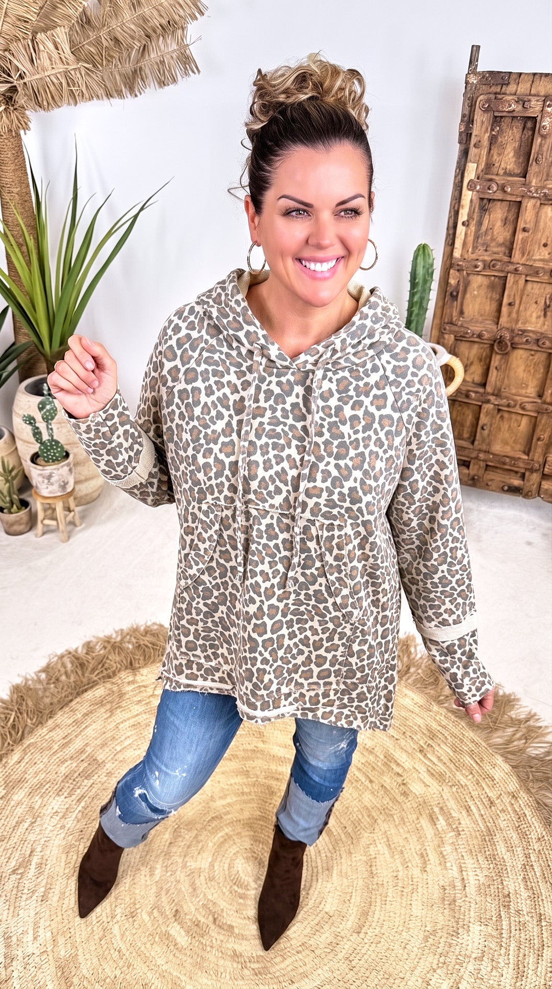 Long-Hoodie Tambour *Leo/Creme*