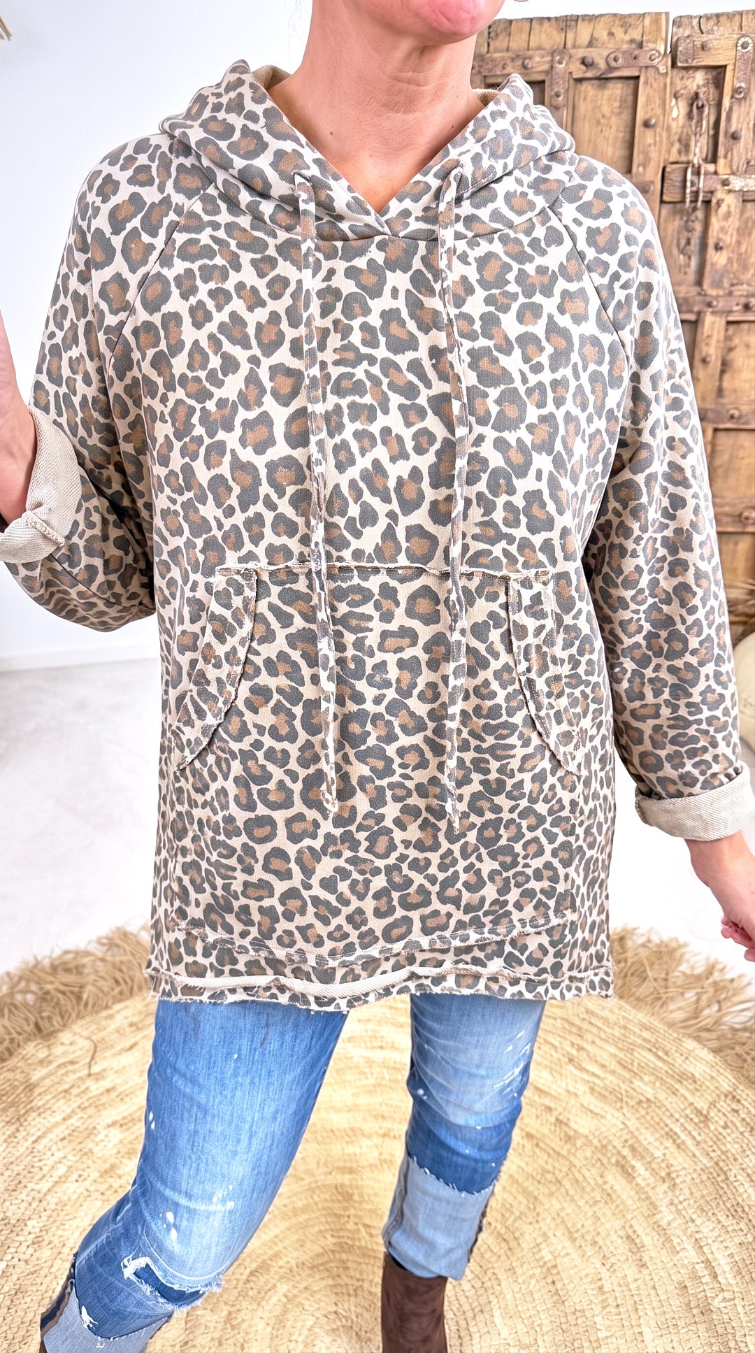 Long-Hoodie Tambour *Leo/Creme*