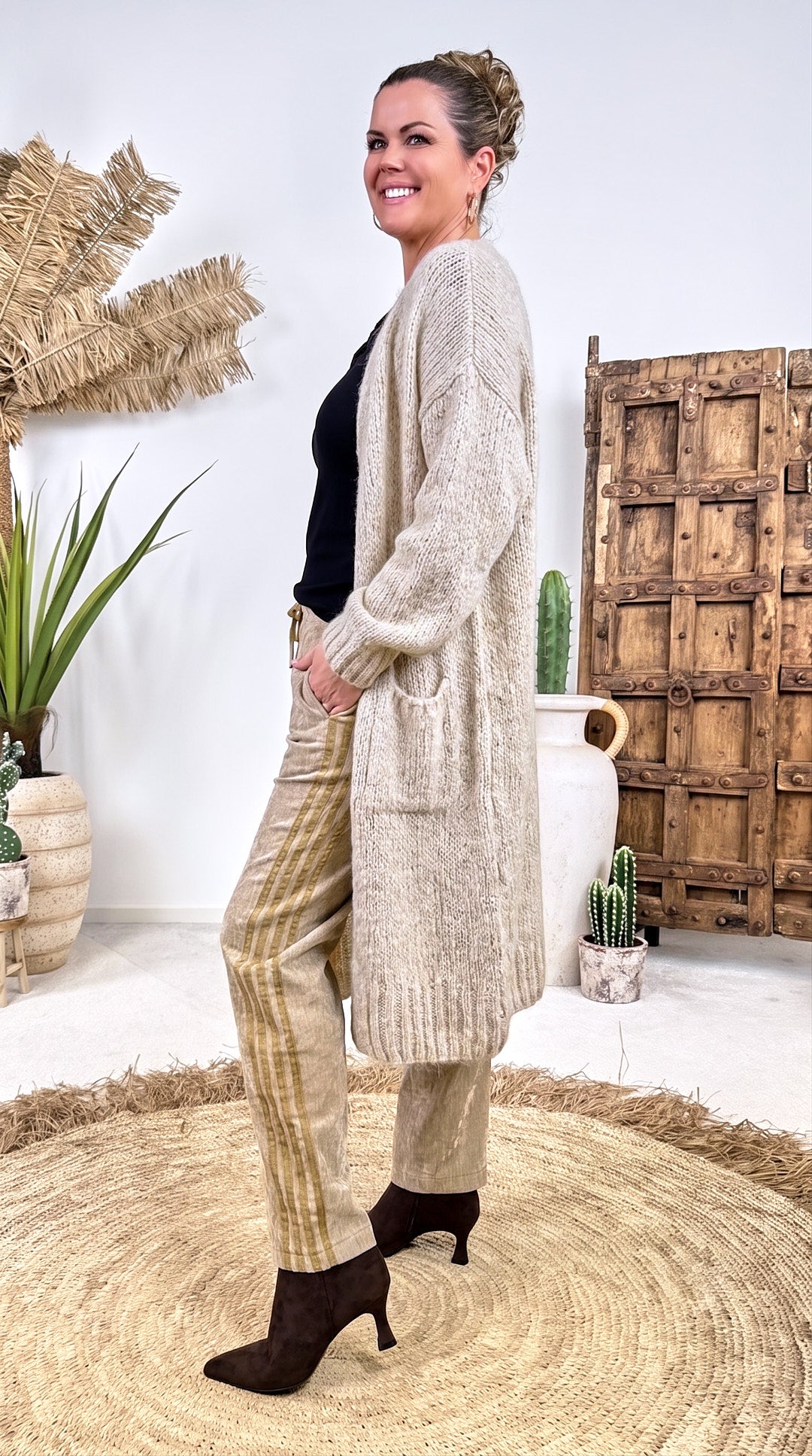 Lange Strickjacke Brúnn *Beige*