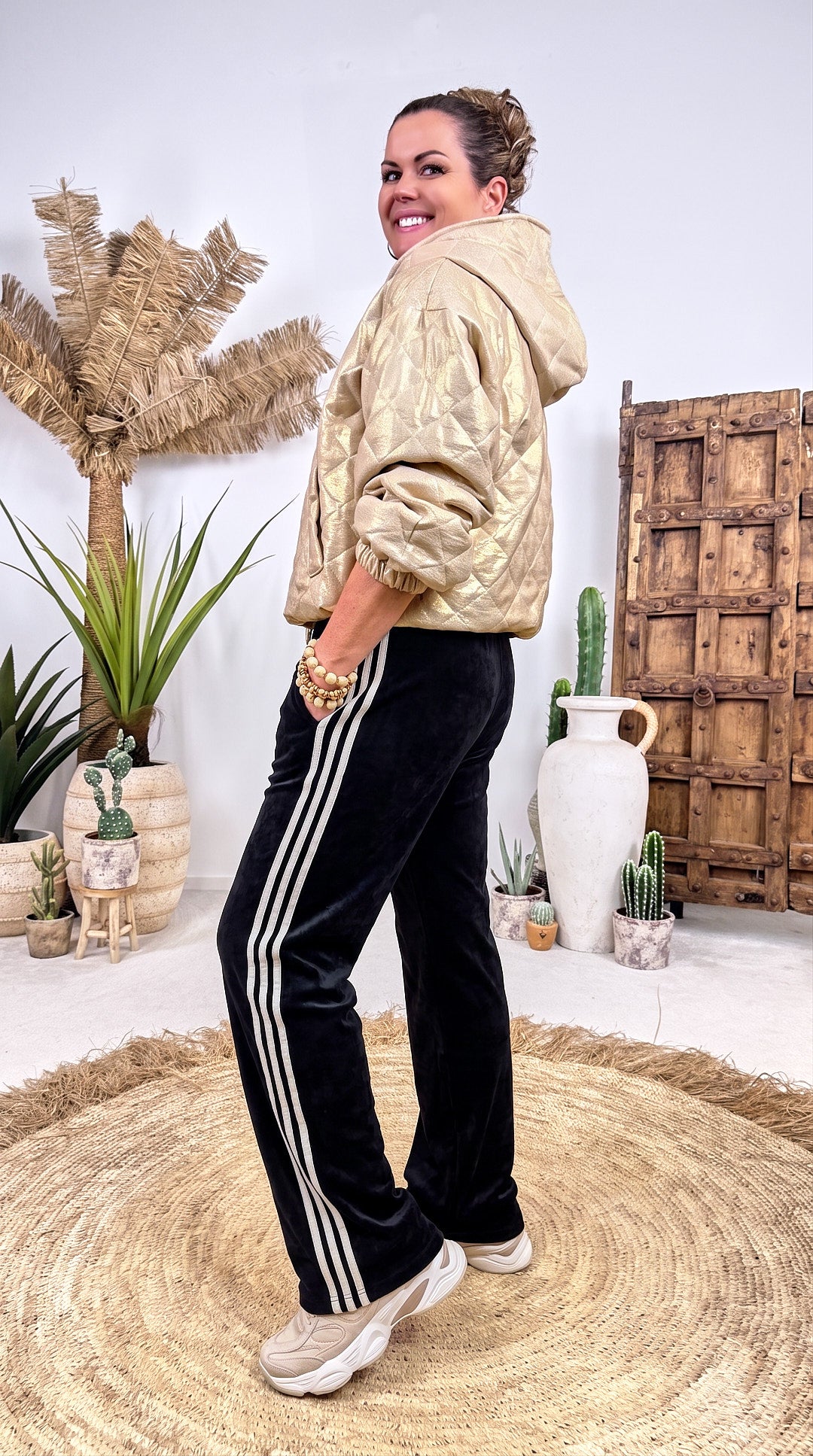 Jogpants Velour Stripe *Schwarz*