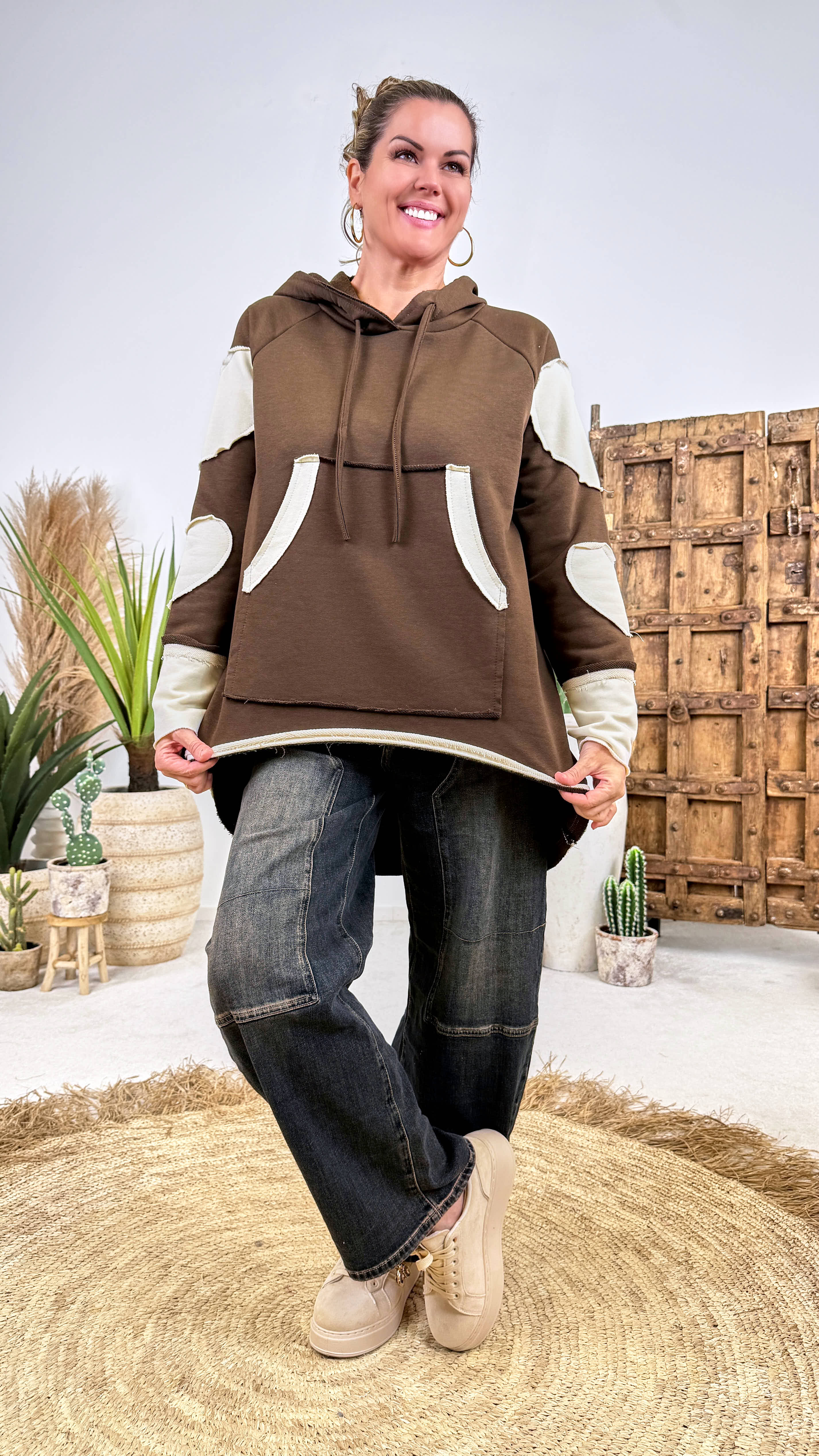 Long-Hoodie Patchwork Soul *Schoko*