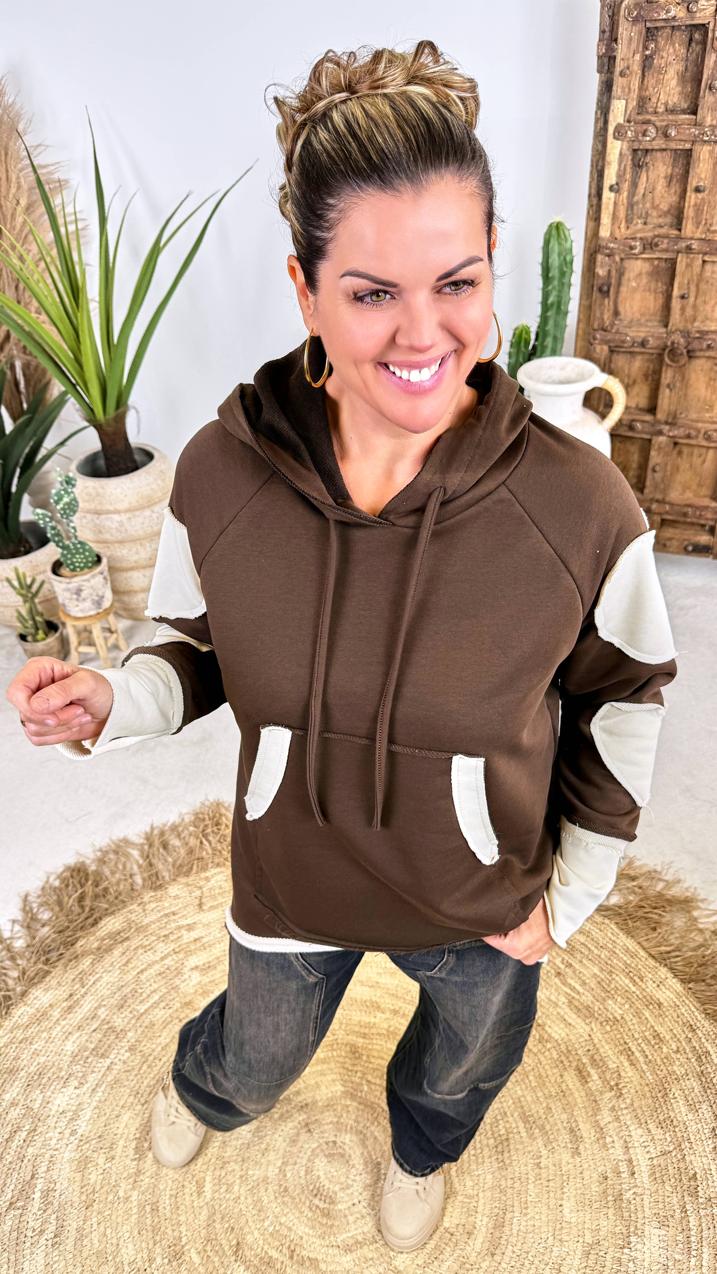 Long-Hoodie Patchwork Soul *Schoko*