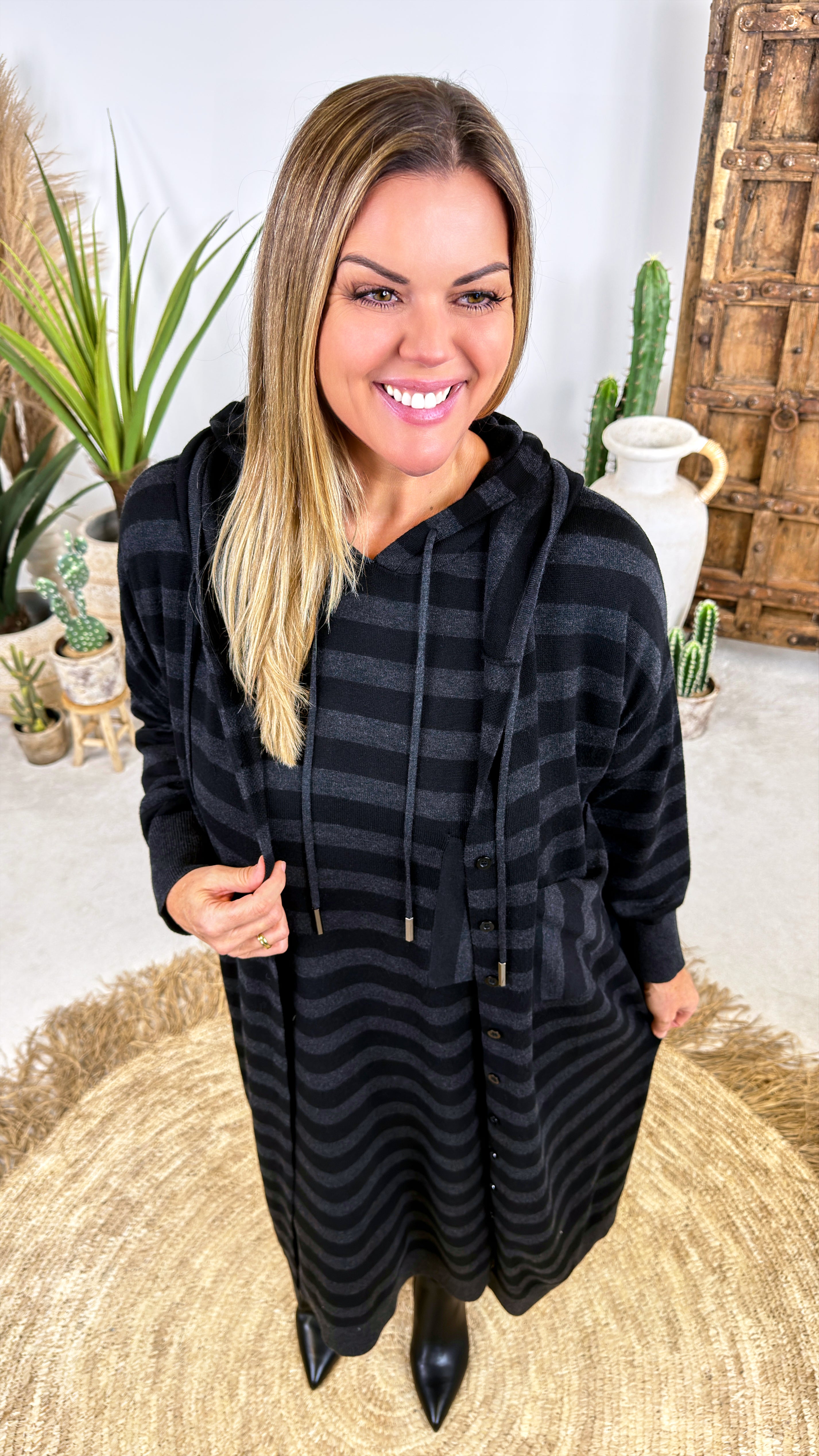 Lange Strickjacke Autumn Anchor *Dunkelgrau*