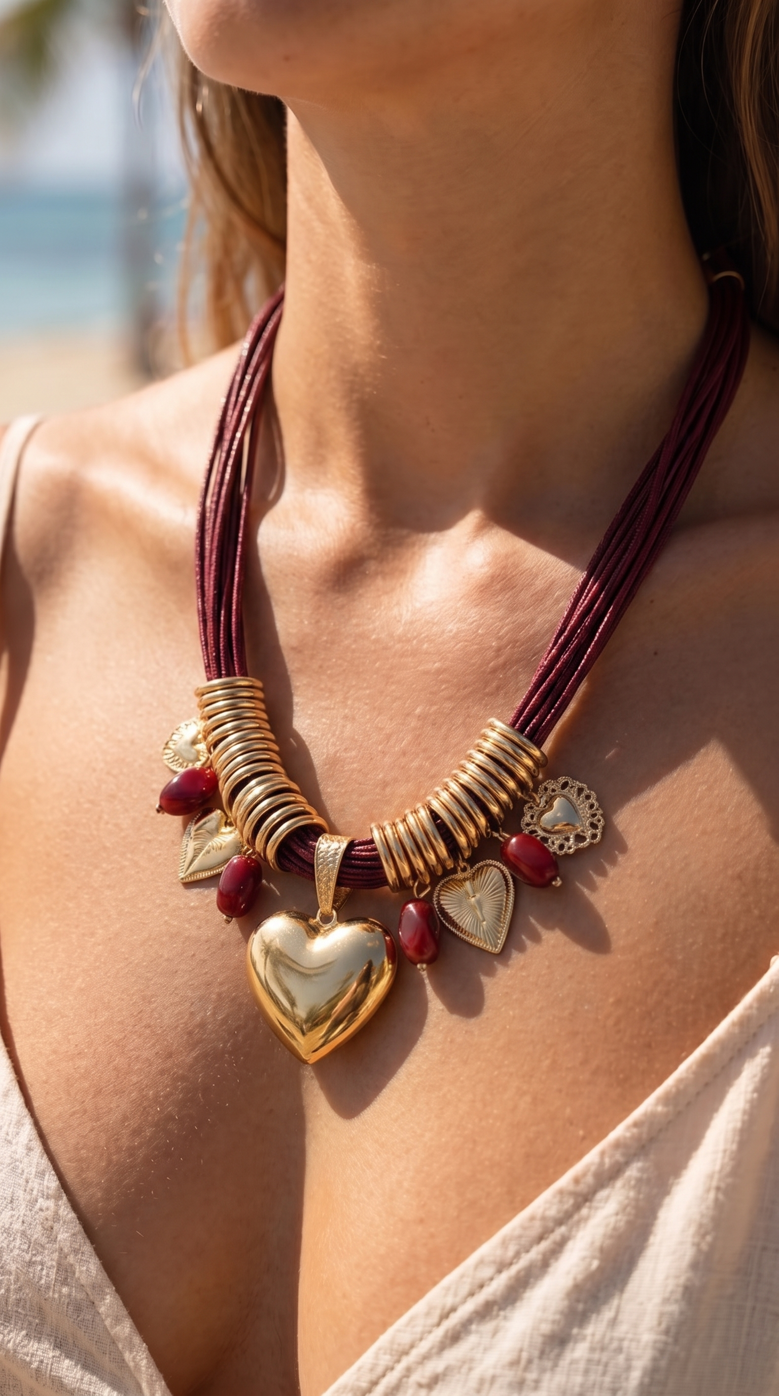 Halskette Golden Hearts *Bordeaux*