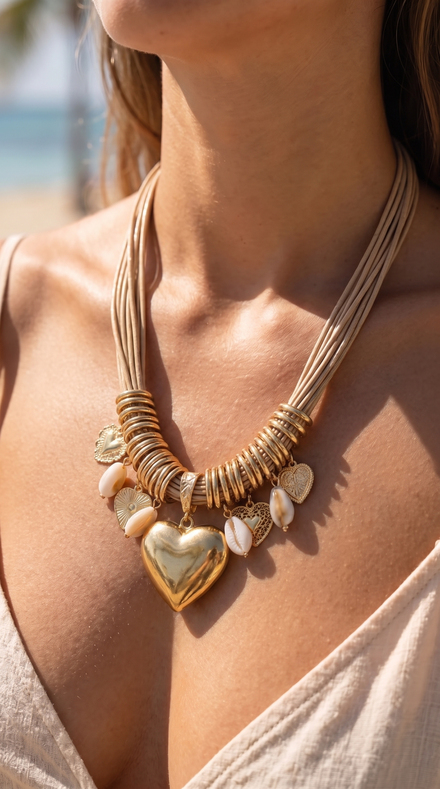 Halskette Golden Hearts *Beige*
