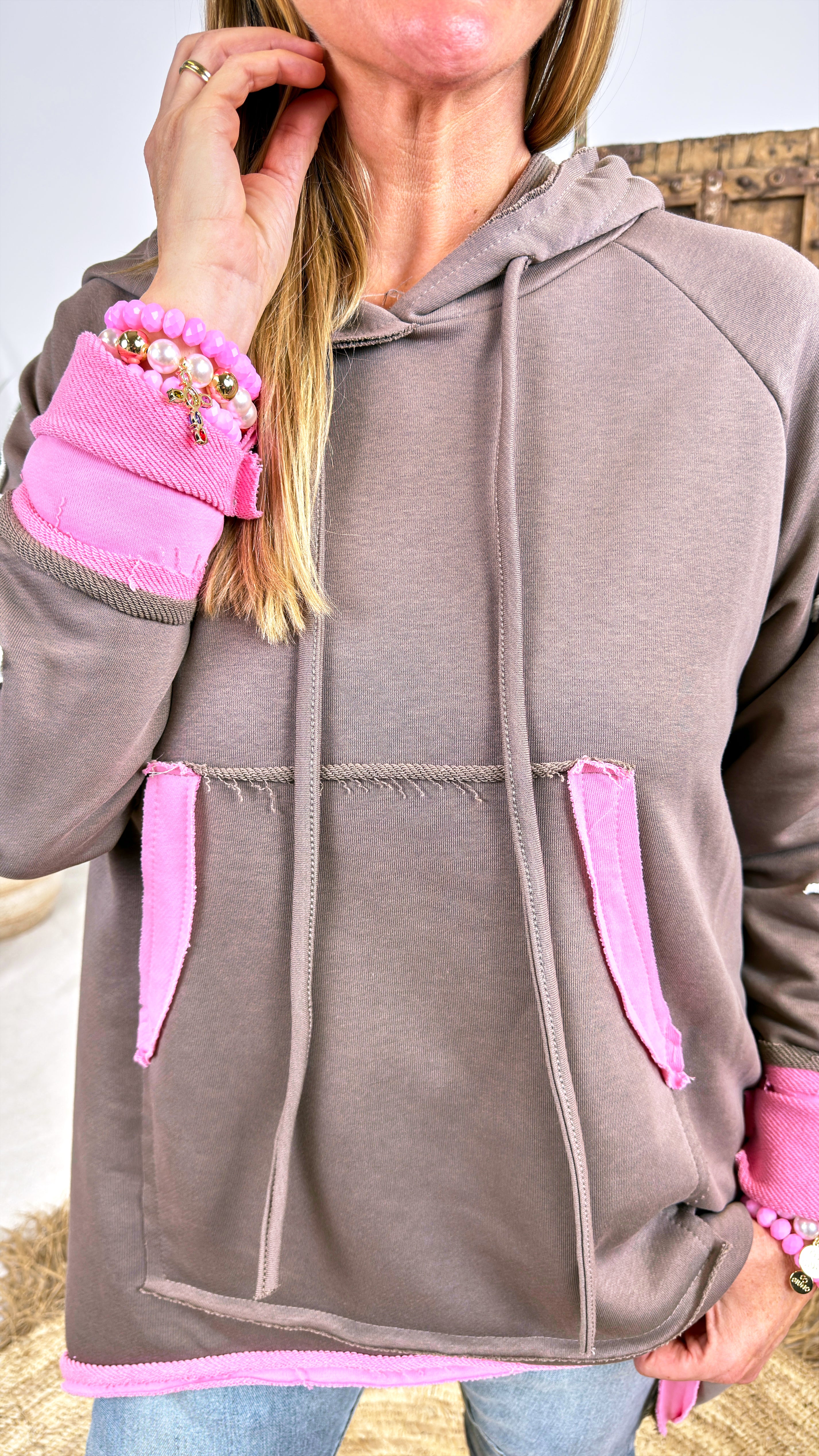 Long-Hoodie Patch & Play *Taupe*