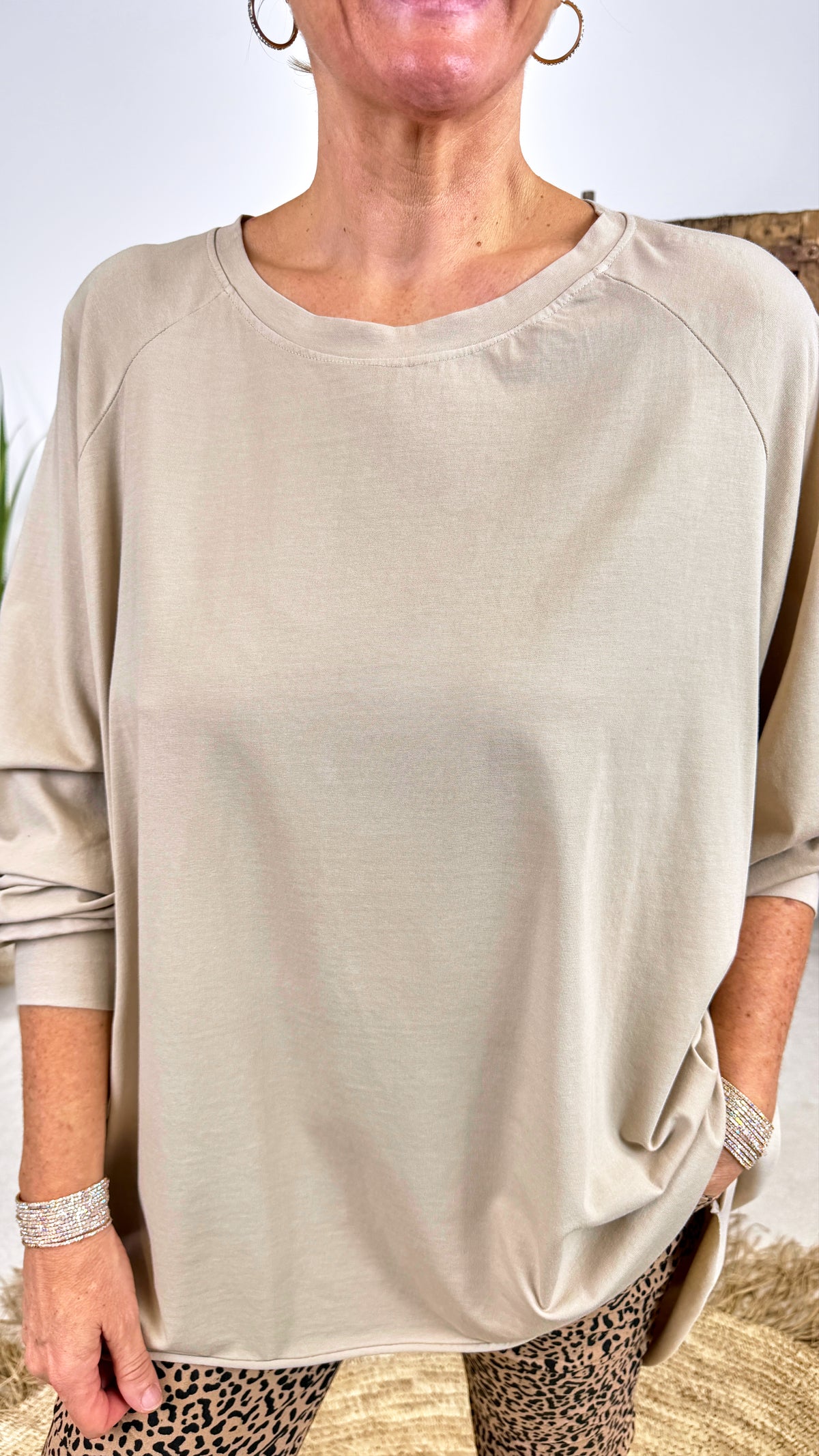 Oversized Langarmshirt Drumbeat *Beige*