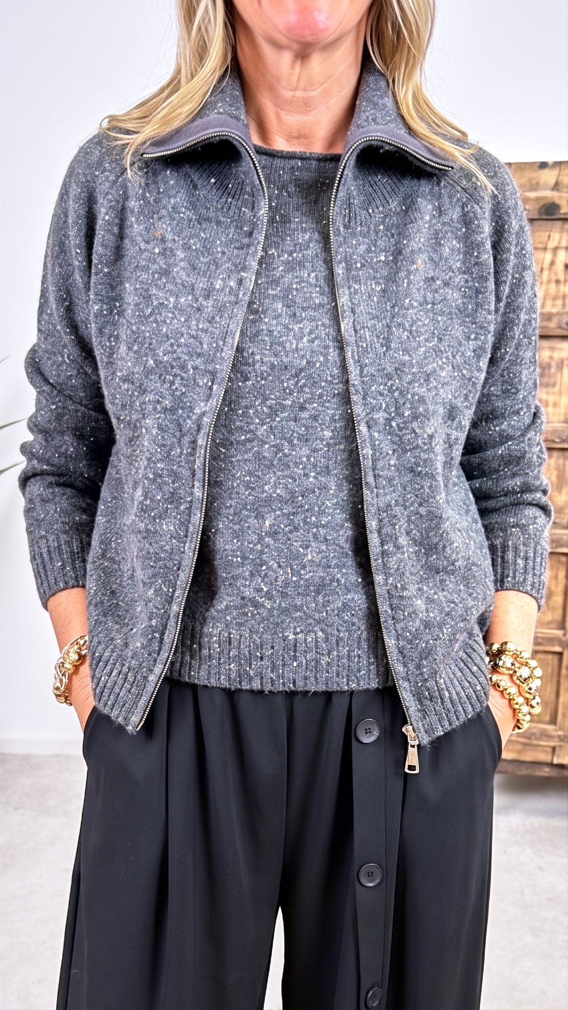 Strickjacke Tweed Story *Anthrazit*