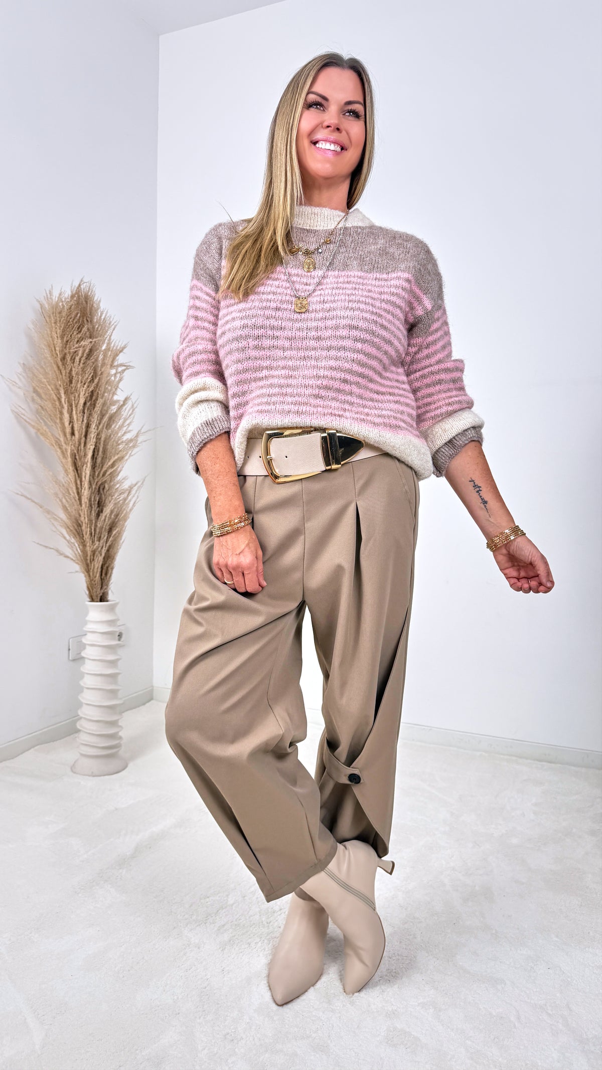 Strickpullover Estelune *Taupe/Rosa*