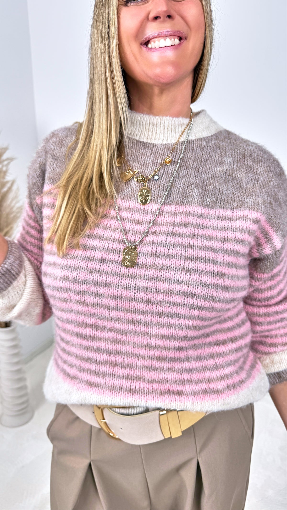 Strickpullover Estelune *Taupe/Rosa*