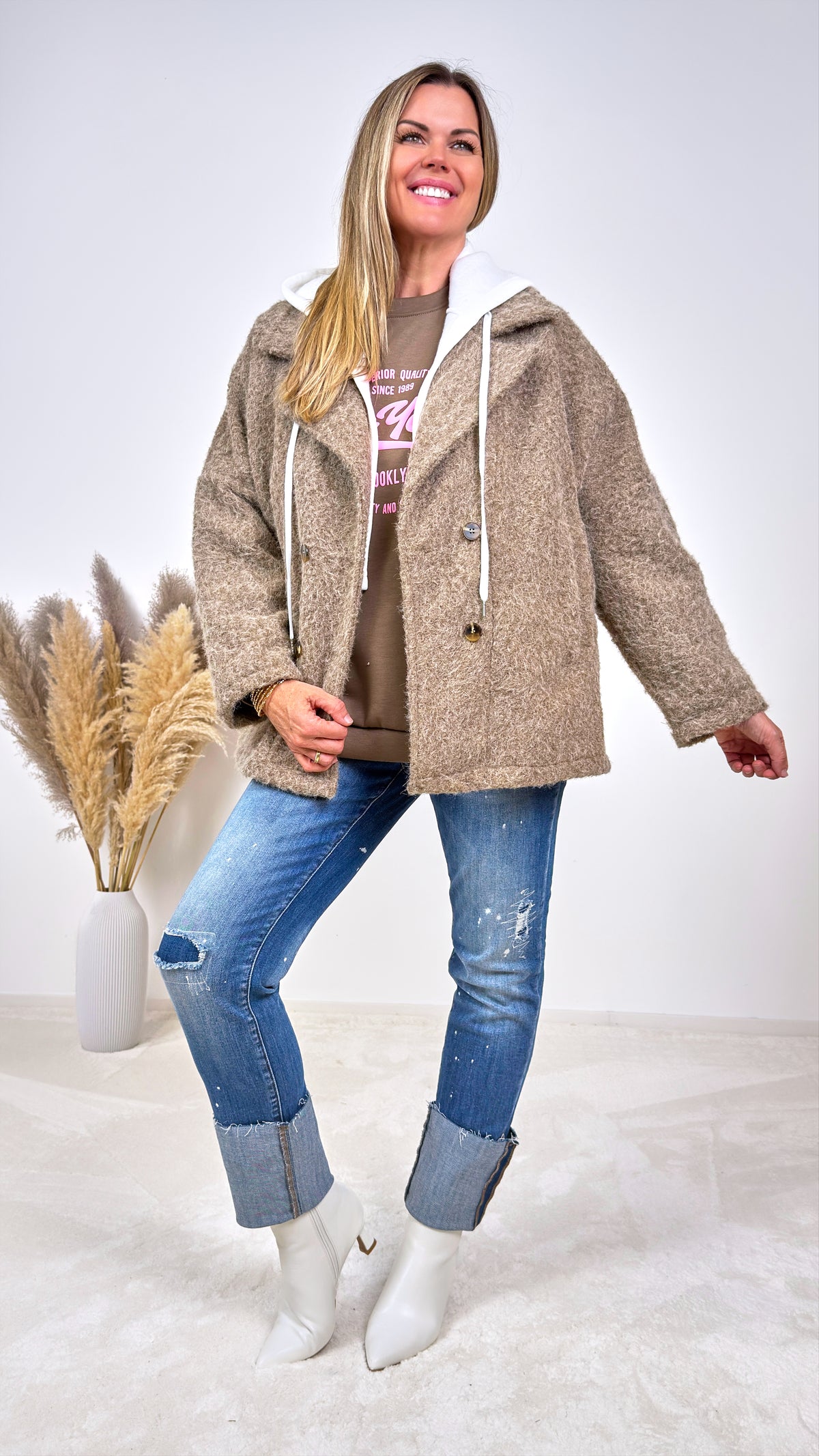 Bouclé-Jacke Calderina *Taupe*