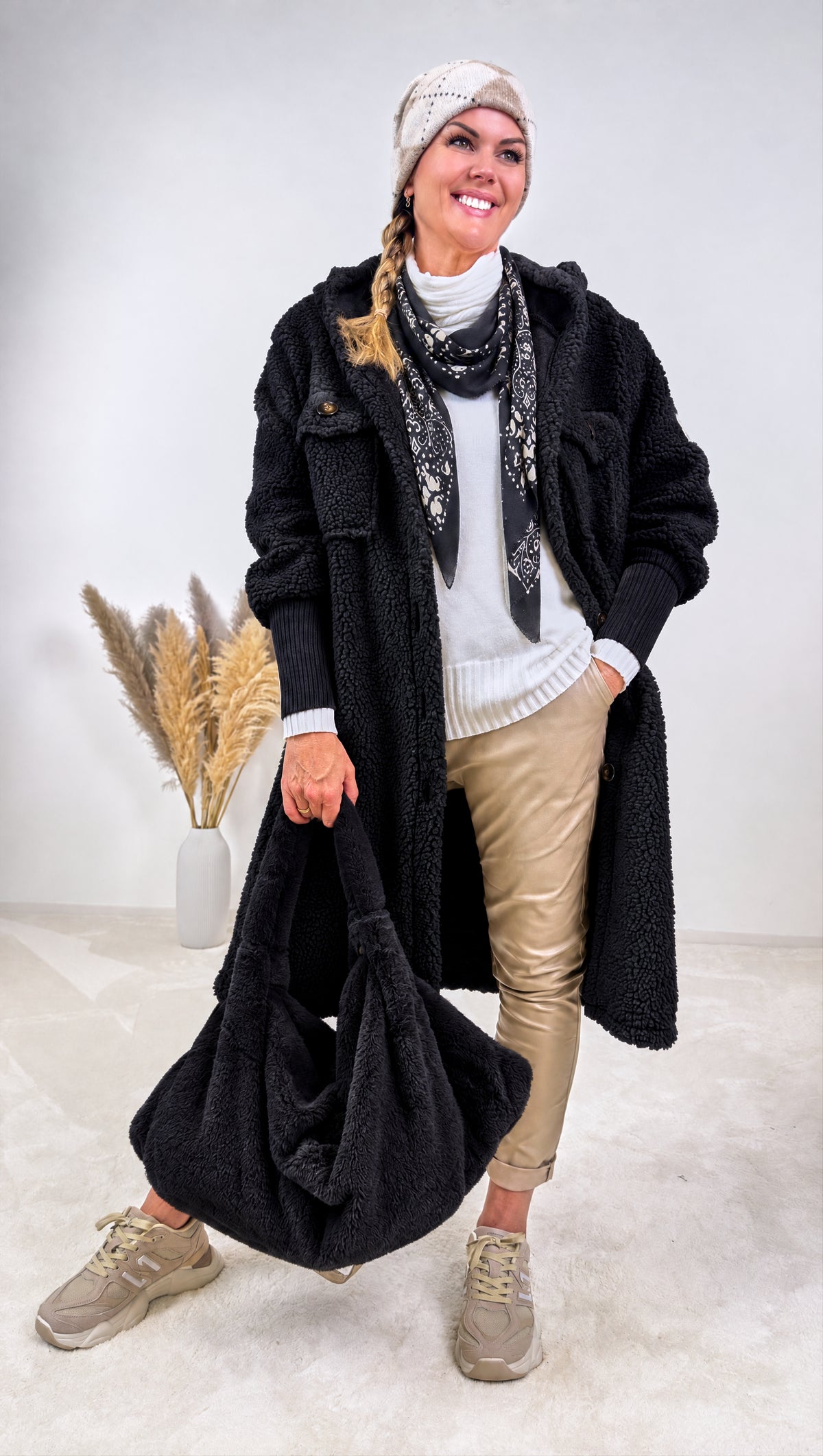 Teddy-Mantel Birken *Schwarz*