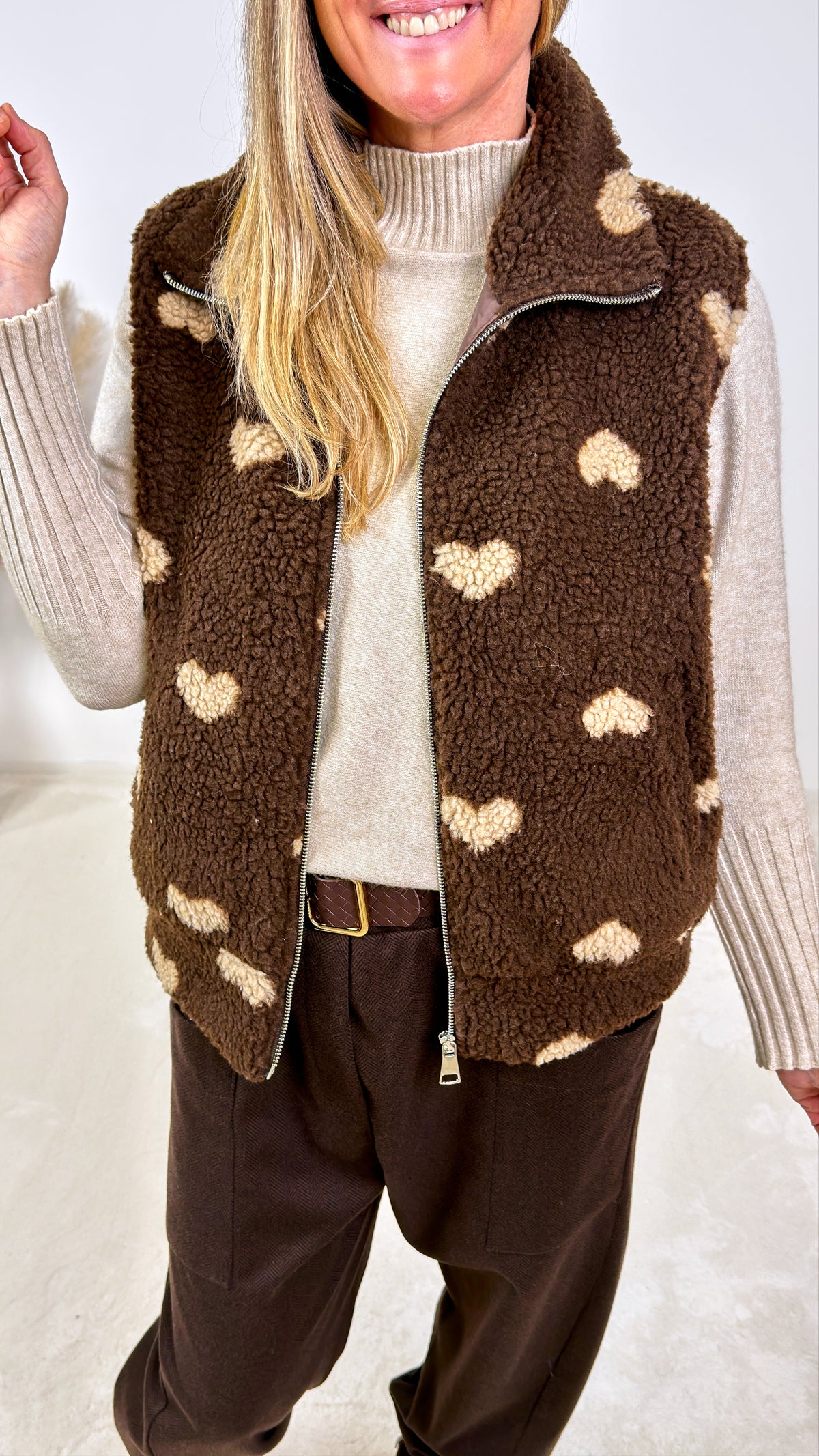 Teddy Weste Sherpa Heart *Schoko*