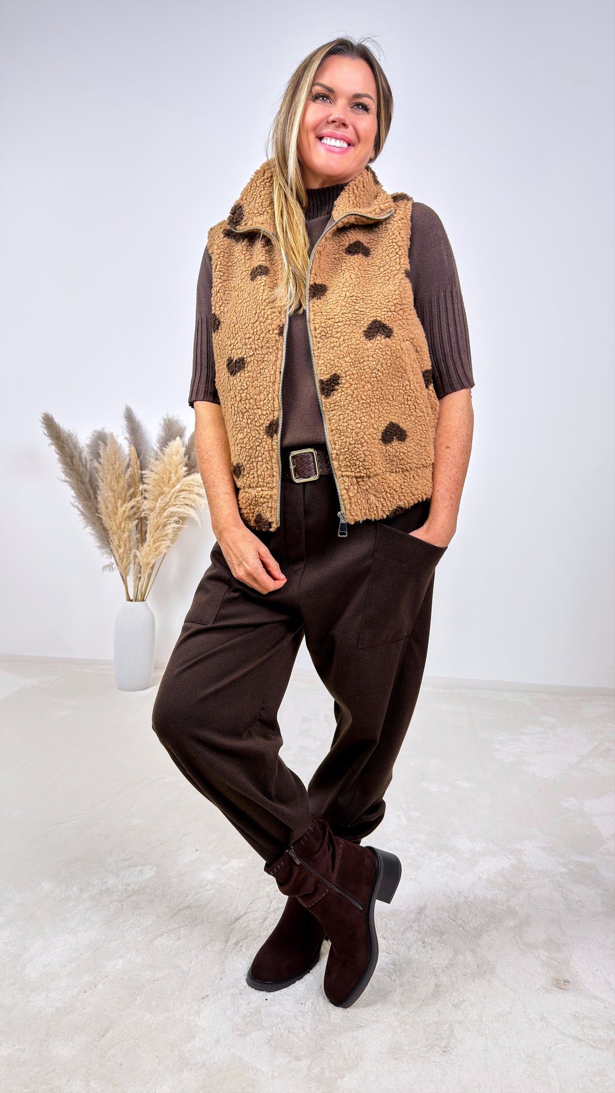 Teddy Weste Sherpa Heart *Camel*