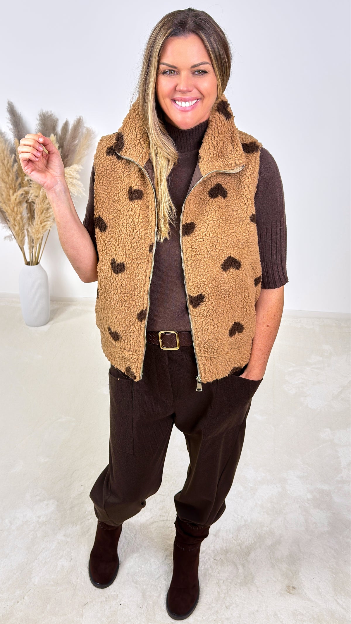 Teddy Weste Sherpa Heart *Camel*
