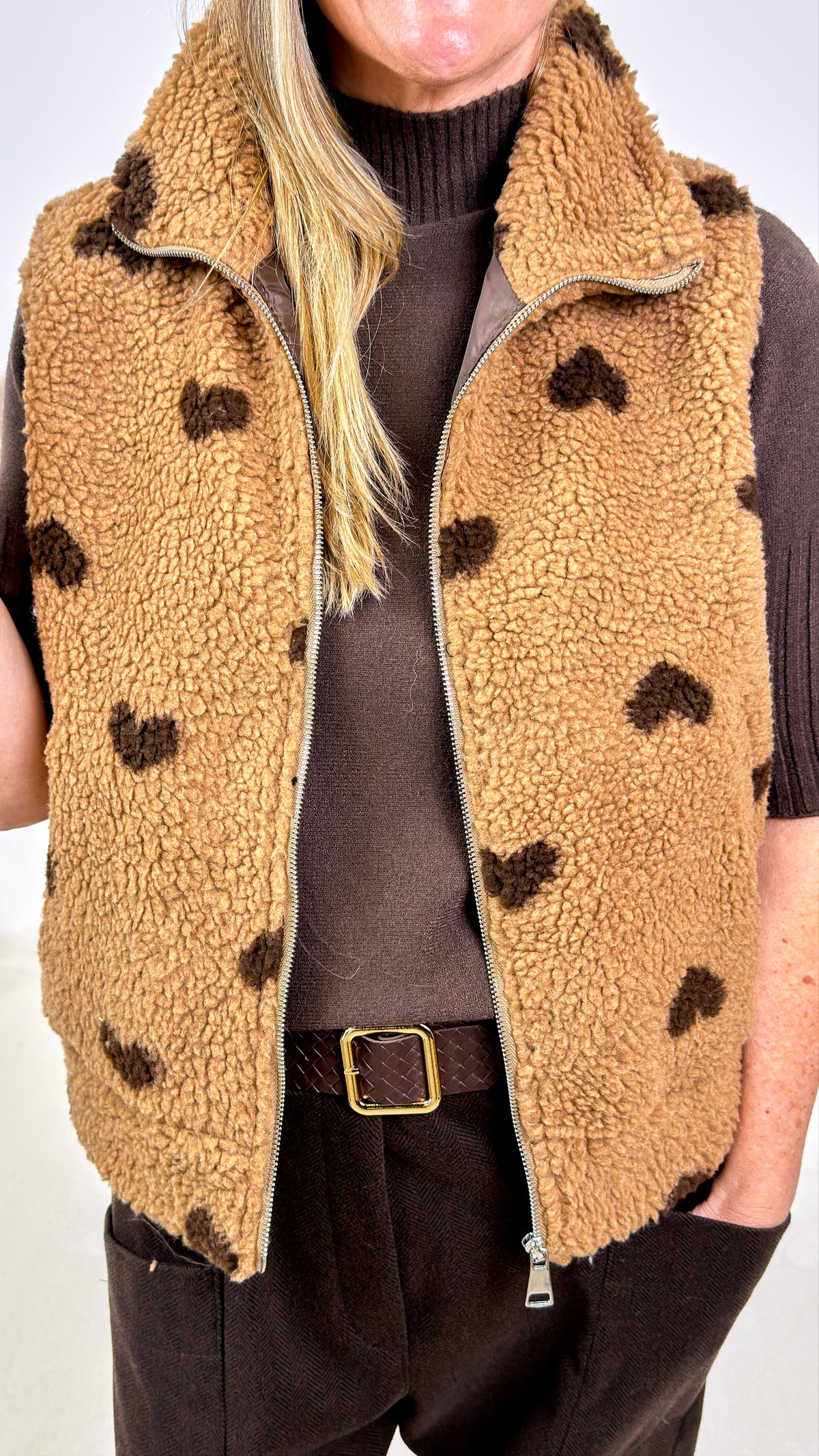 Teddy Weste Sherpa Heart *Camel*