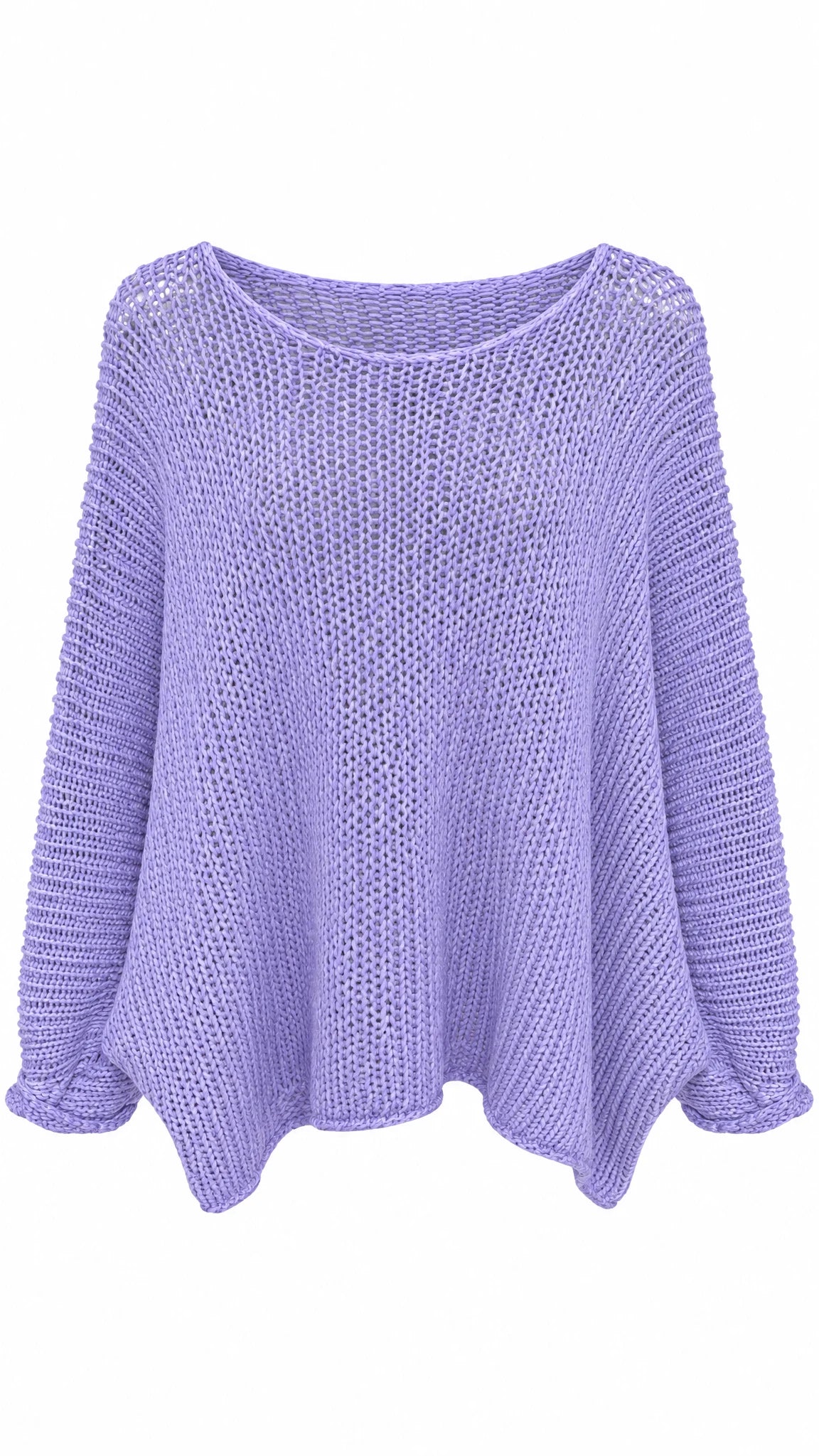 Lila Grobstrick-Pullover mit weitem Schnitt und Ballonärmeln auf Kleiderbügel