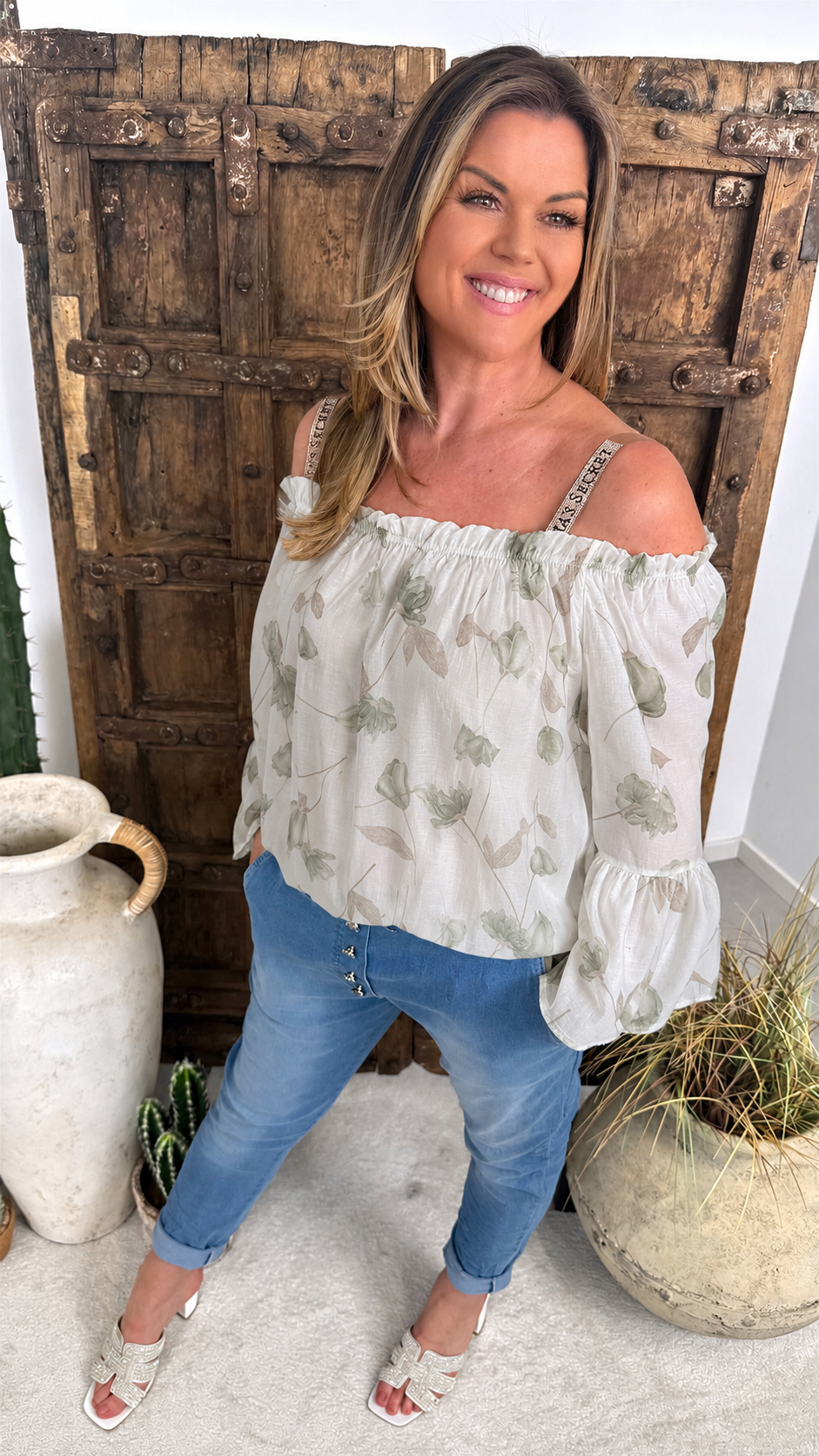 Bluse Capri Flower *Khaki*