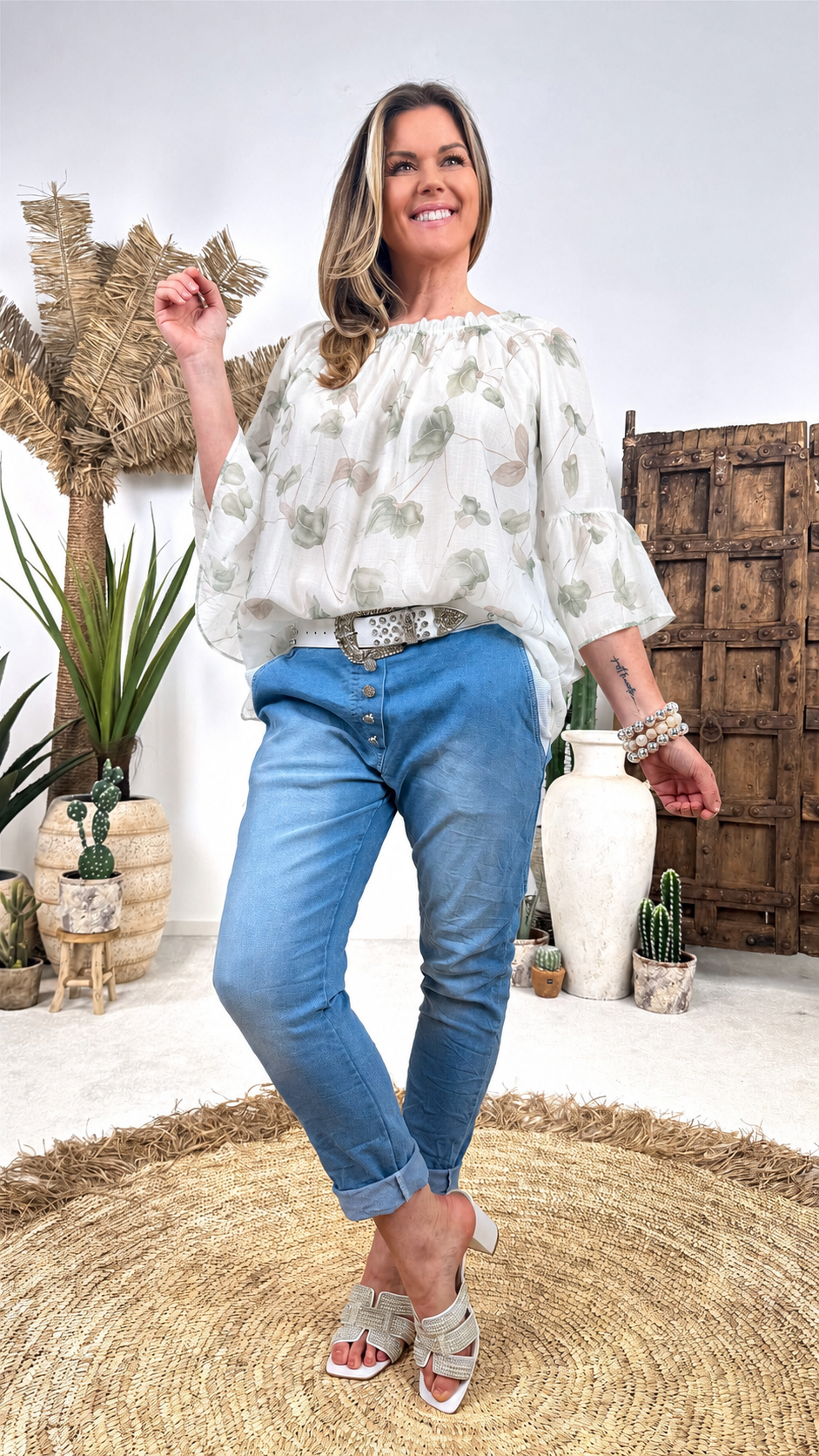 Bluse Capri Flower *Khaki*