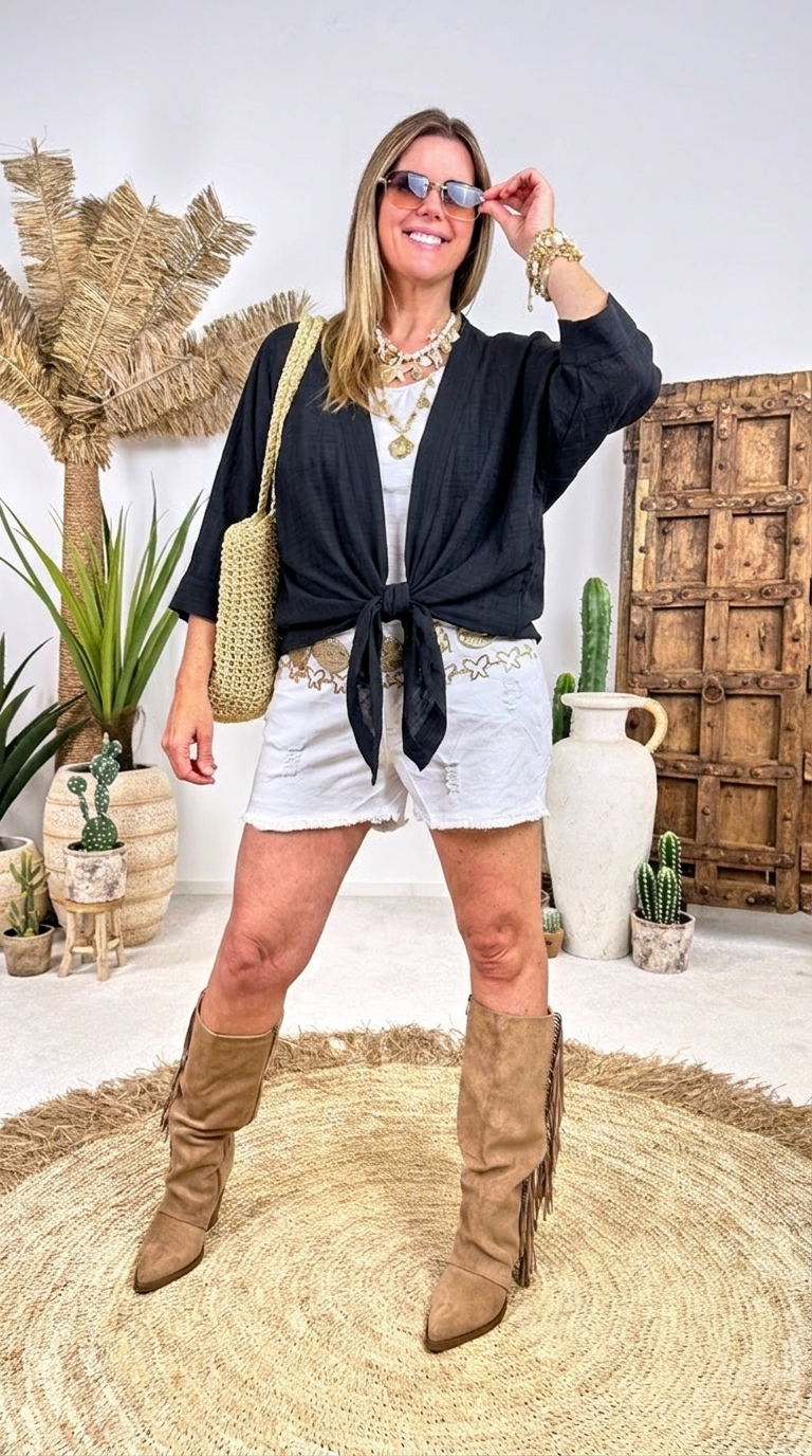 Leichter Cardigan Minimal Boho *Schwarz*