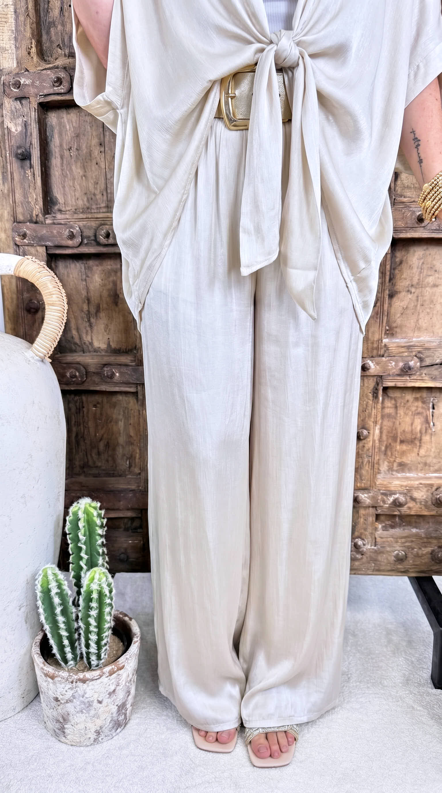 Weite Hose Crush-Plissee *Creme*