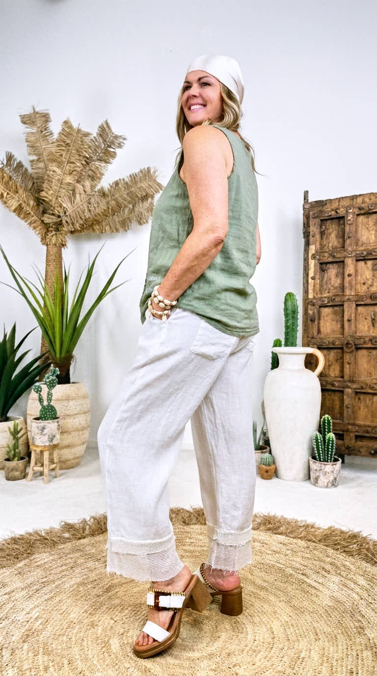 Leinen-Top Sweet Romance *Khaki*