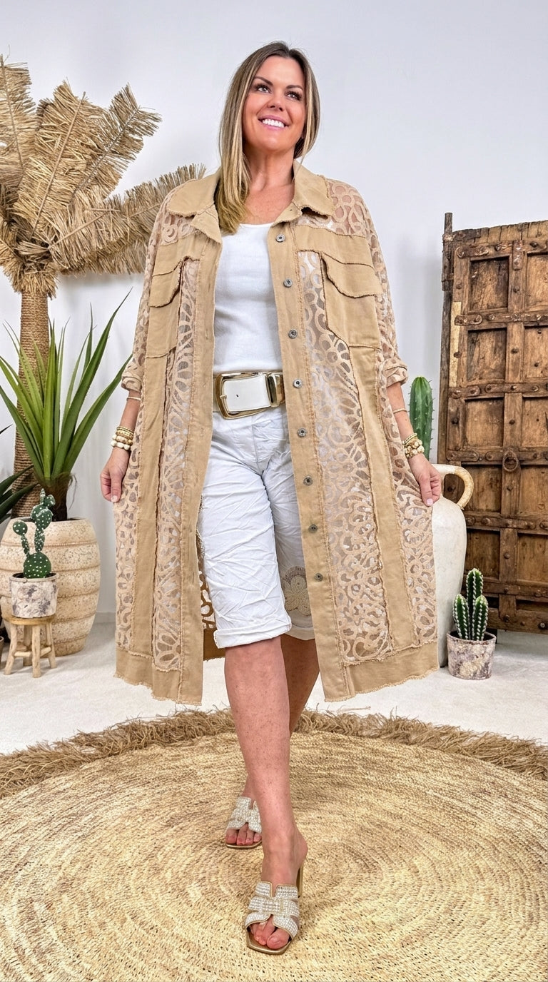 Lange Spitzenjacke Love Datail *Camel*