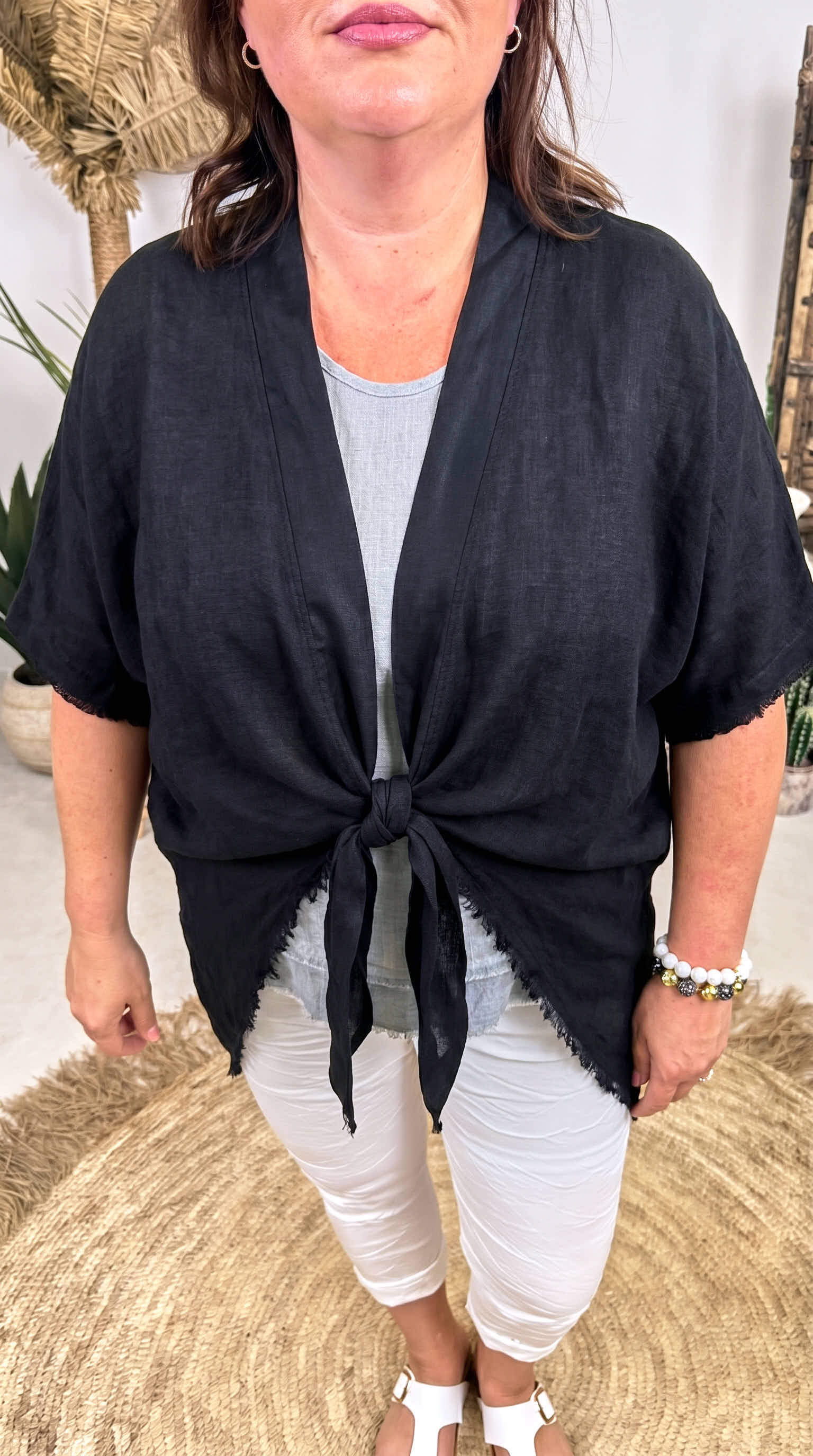 Leinen Cardigan Soft Knot *Schwarz*