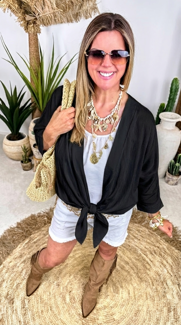 Leichter Cardigan Minimal Boho *Schwarz*