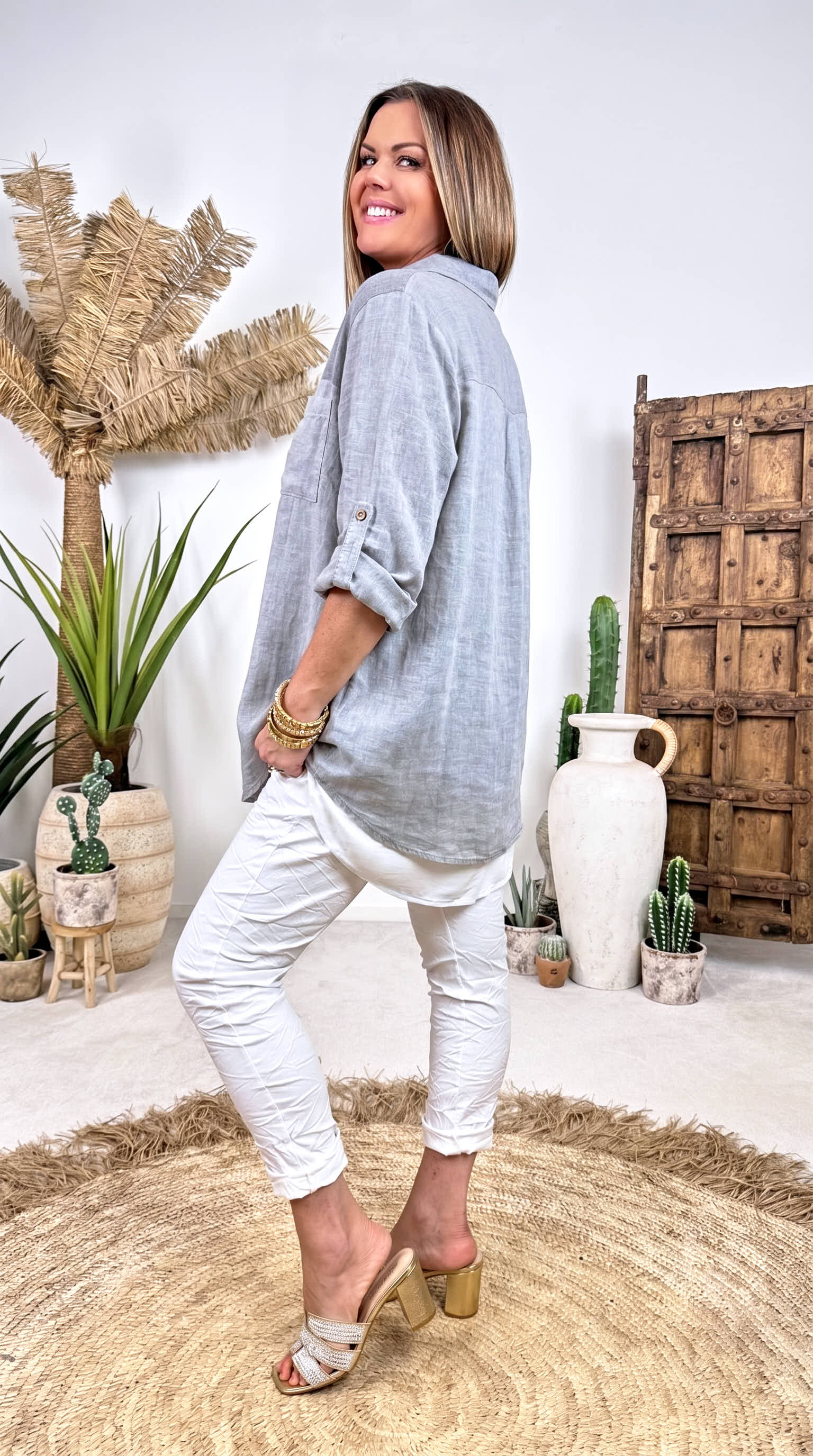 Leinen-Bluse Chic Summer *Grau*